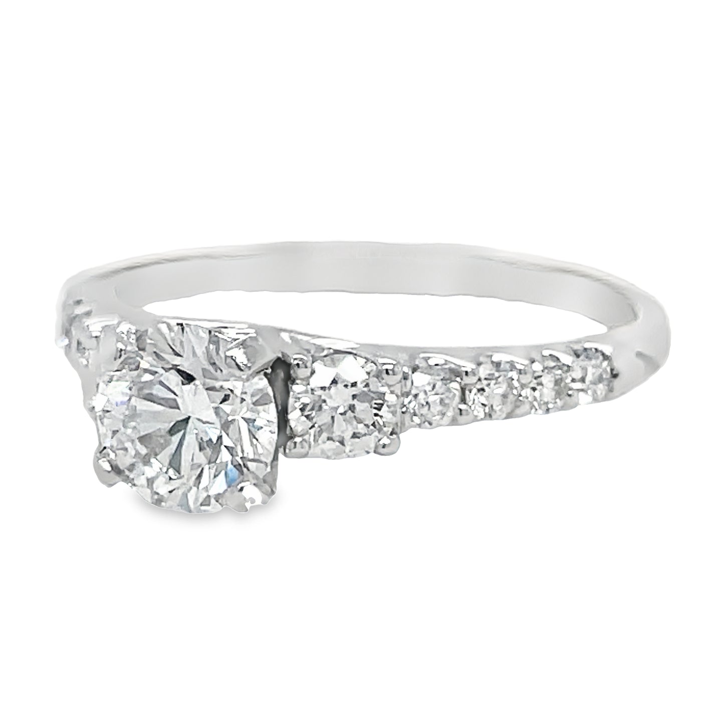 Custom Made Round Brilliant Engagement Ring with Diamond Band 0.71 cts Side view