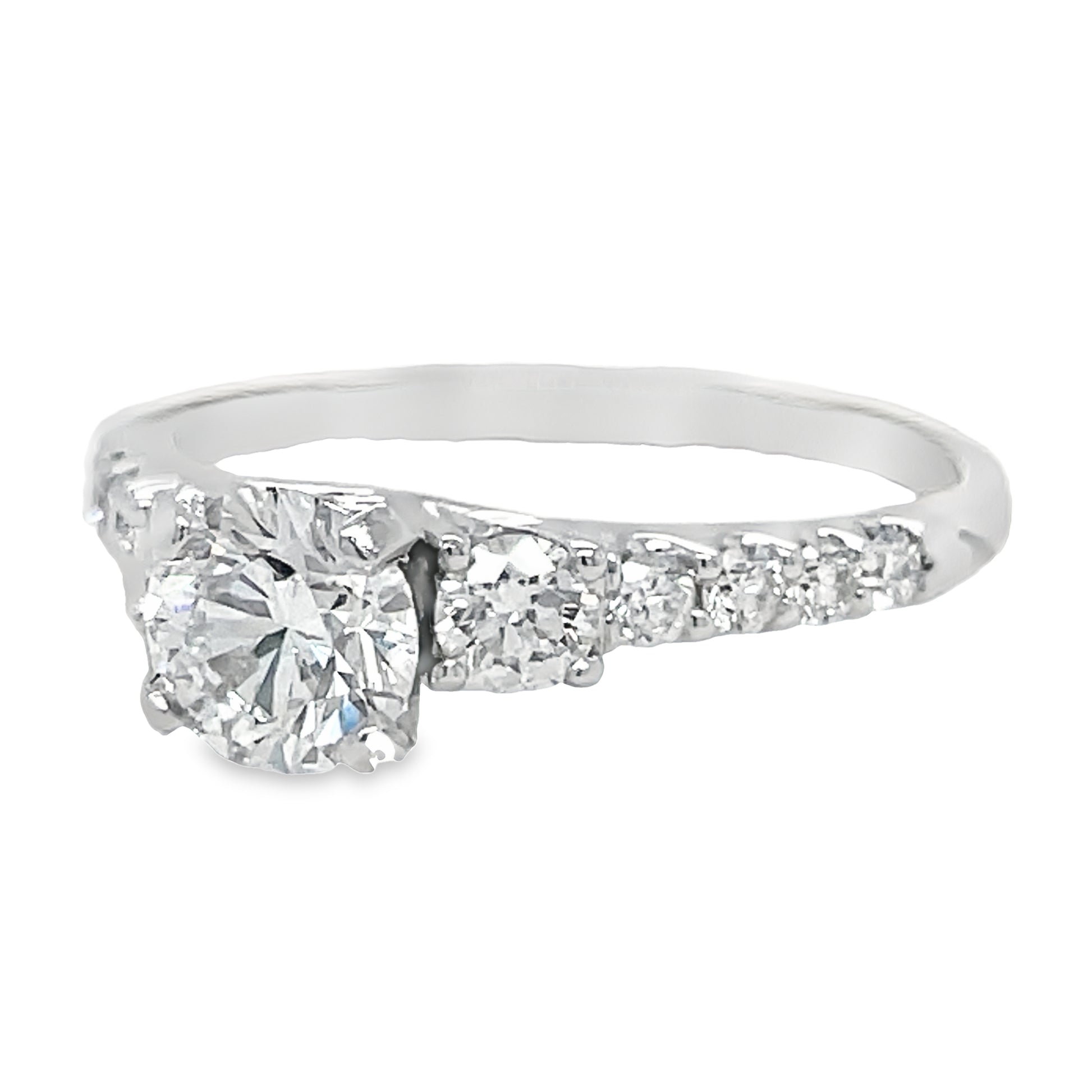 Custom Made Round Brilliant Engagement Ring with Diamond Band 0.71 cts Side view