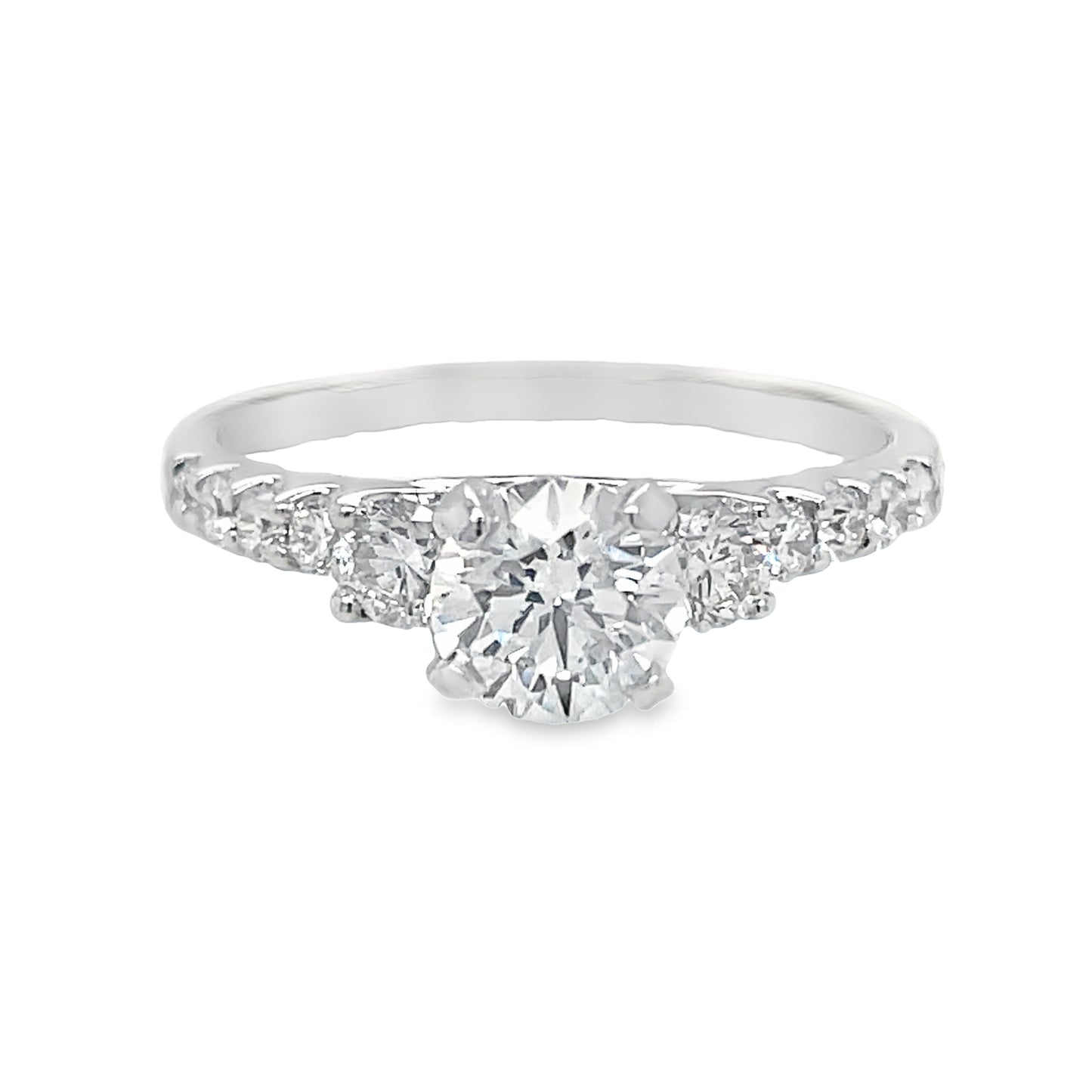 Custom Made Round Brilliant Engagement Ring with Diamond Band 0.71 cts Front view