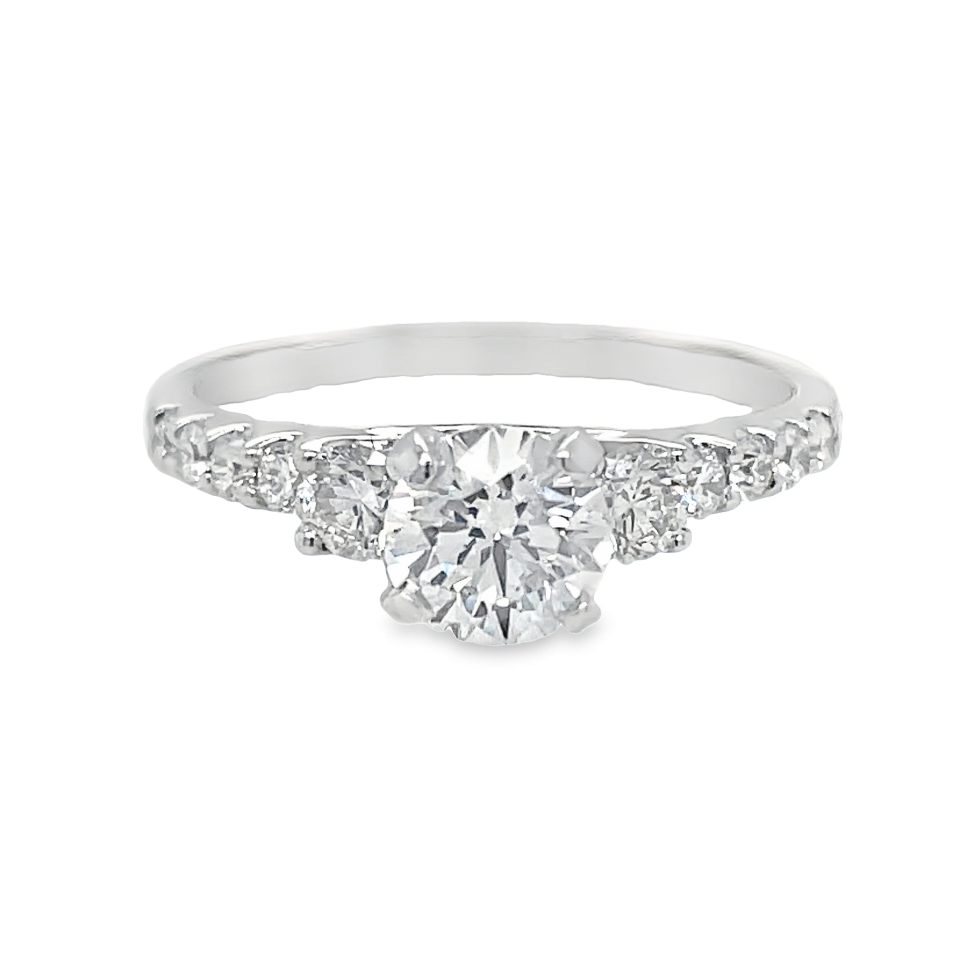 Custom Made Round Brilliant Engagement Ring with Diamond Band 0.71 cts Front view