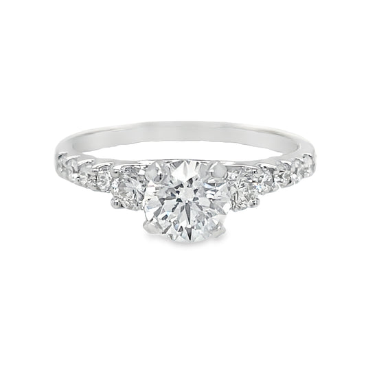 Custom Made Round Brilliant Engagement Ring with Diamond Band 0.71 cts Front view