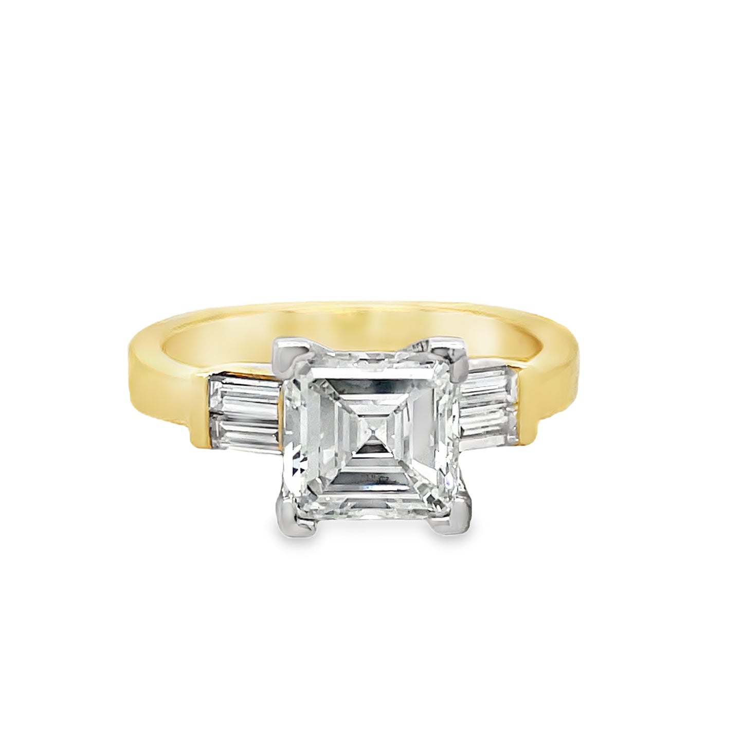 Custom Made Assher Cut & Baguette Engagement Ring Top view