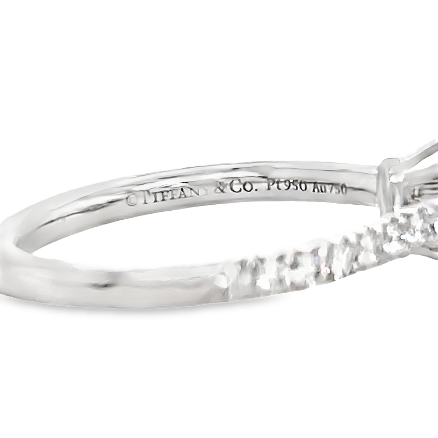 Estate Tiffany and Co. Fancy Yellow Diamond and Round Diamond Engagement Ring Side View