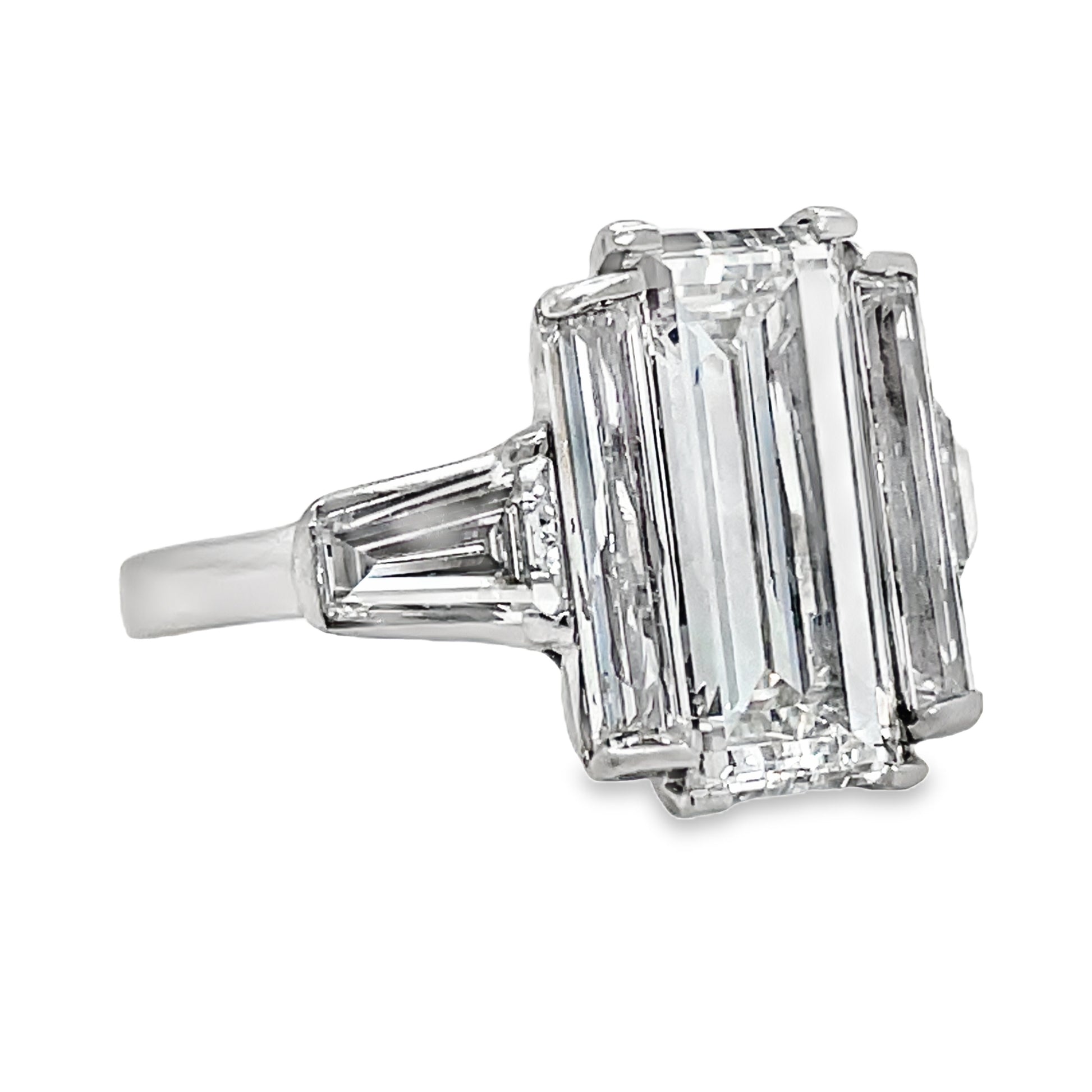 Vintage Style Emerald Cut and Baguette Diamond Engagement Ring 4.23 cts Side View
