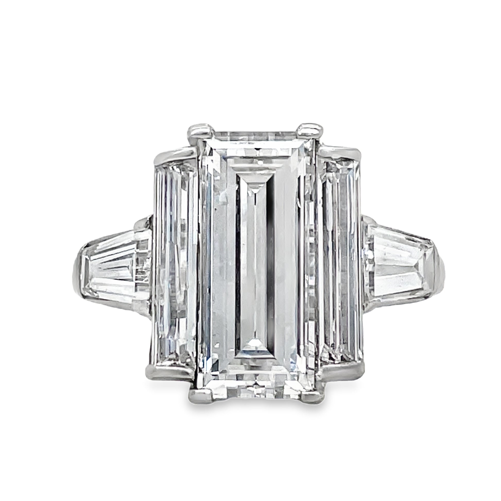 Vintage Style Emerald Cut and Baguette Diamond Engagement Ring 4.23 cts Front View