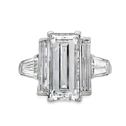 Vintage Style Emerald Cut and Baguette Diamond Engagement Ring 4.23 cts Front View