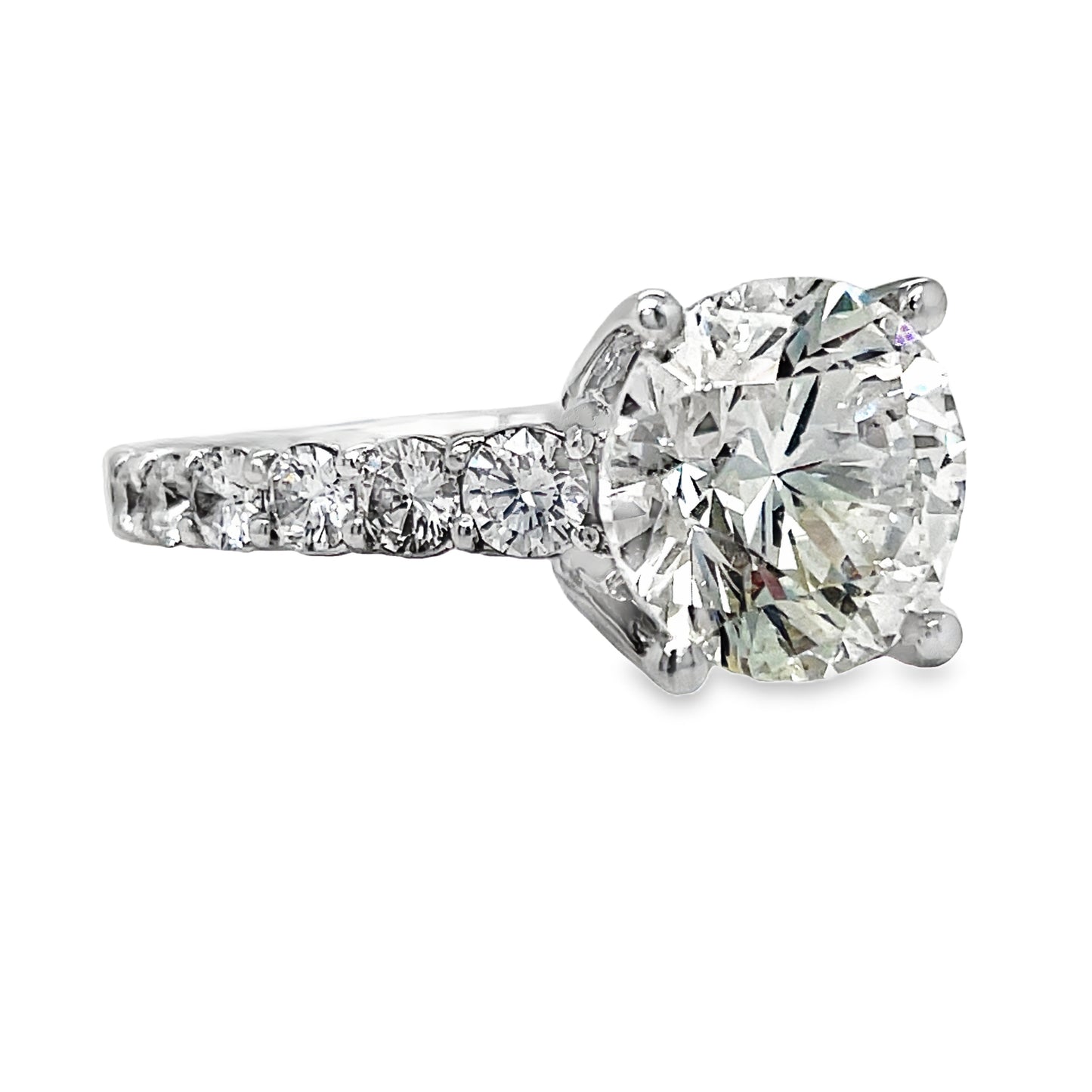 Custom Made Round Cut Engagement Ring Round Diamond 4.56 cts Side View