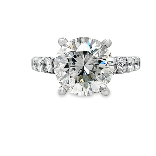 Custom Made Round Cut Engagement Ring Round Diamond 4.56 cts Front View