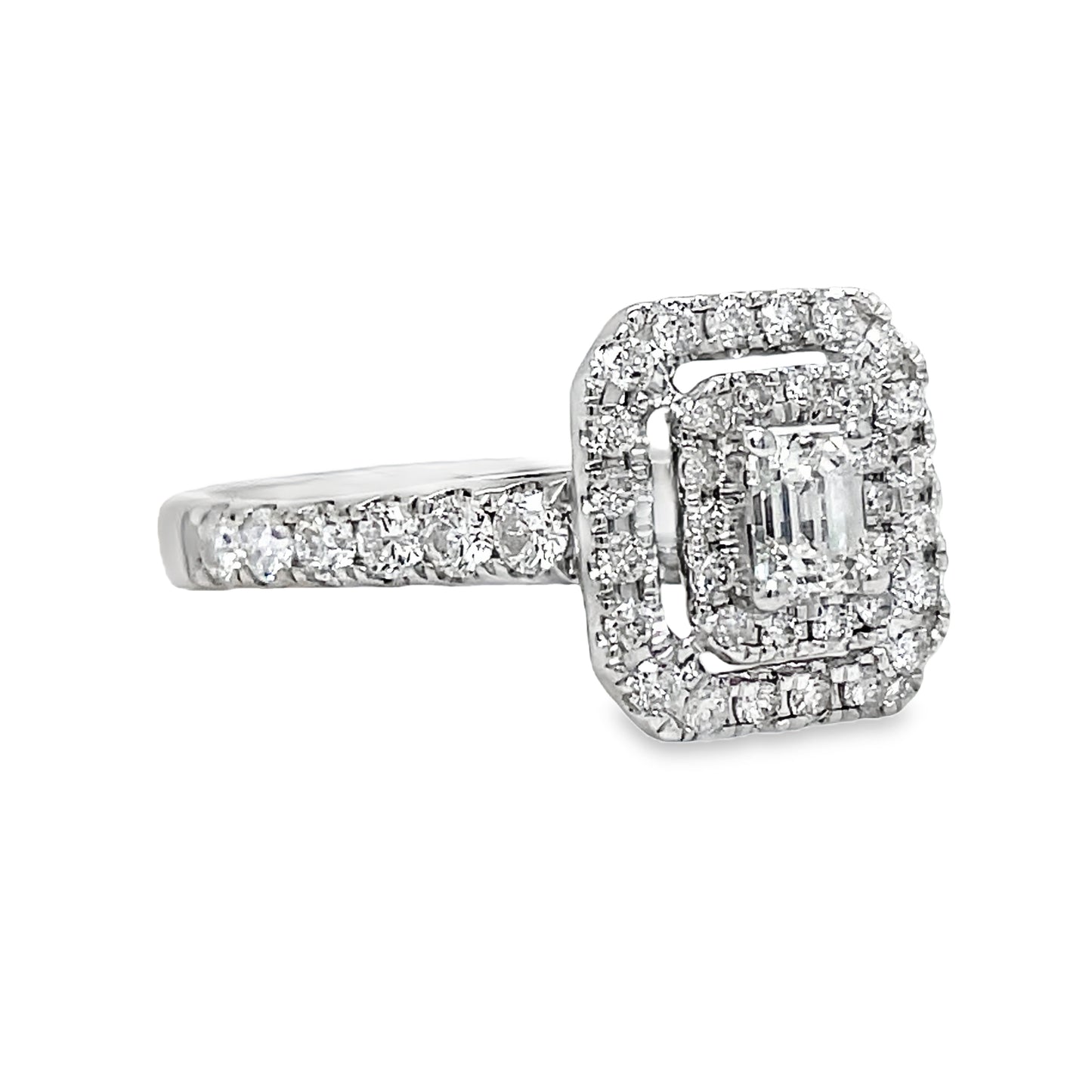 Round and Baguette Diamond Engagement Ring Side View