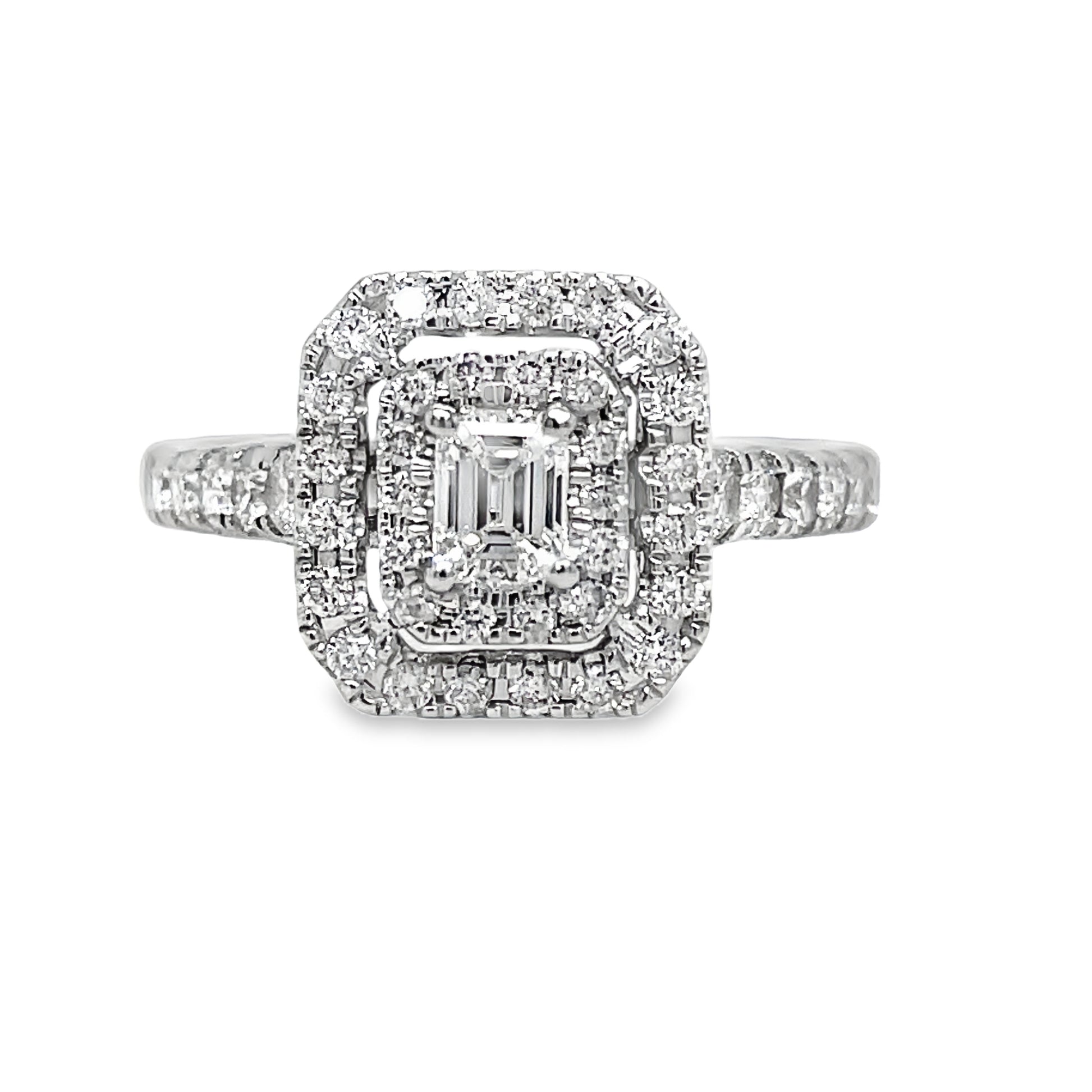 Round and Baguette Diamond Engagement Ring Front View