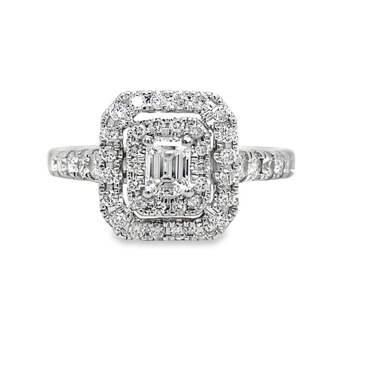 Round and Baguette Diamond Engagement Ring Front View