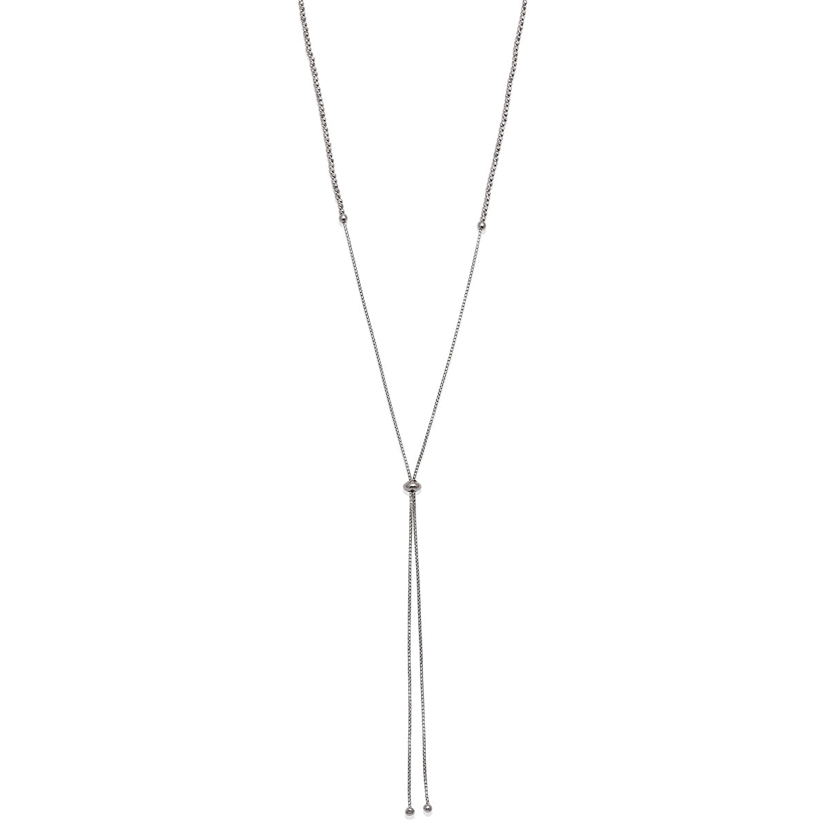 Front view of Sterling Silver Adjustable Bead Necklace