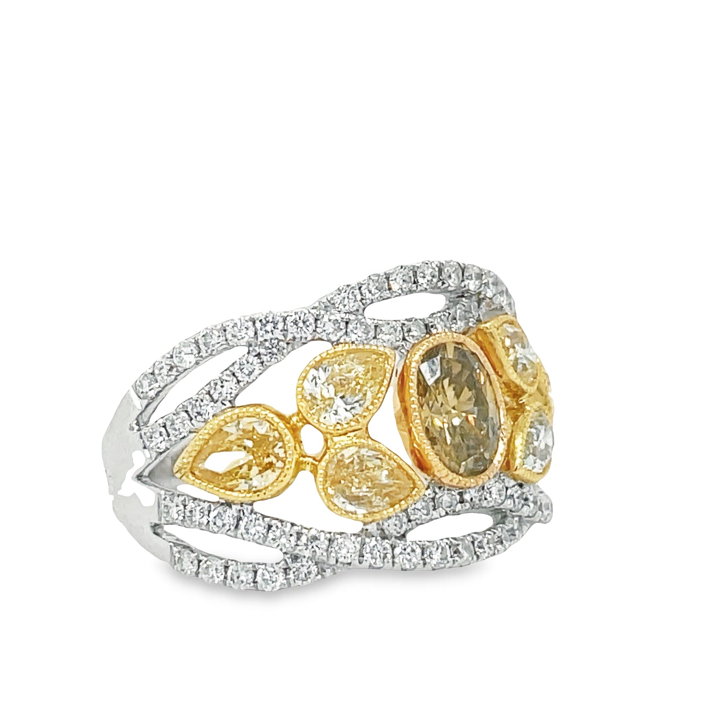 Champagne & Yellow Diamond Ring Side view 