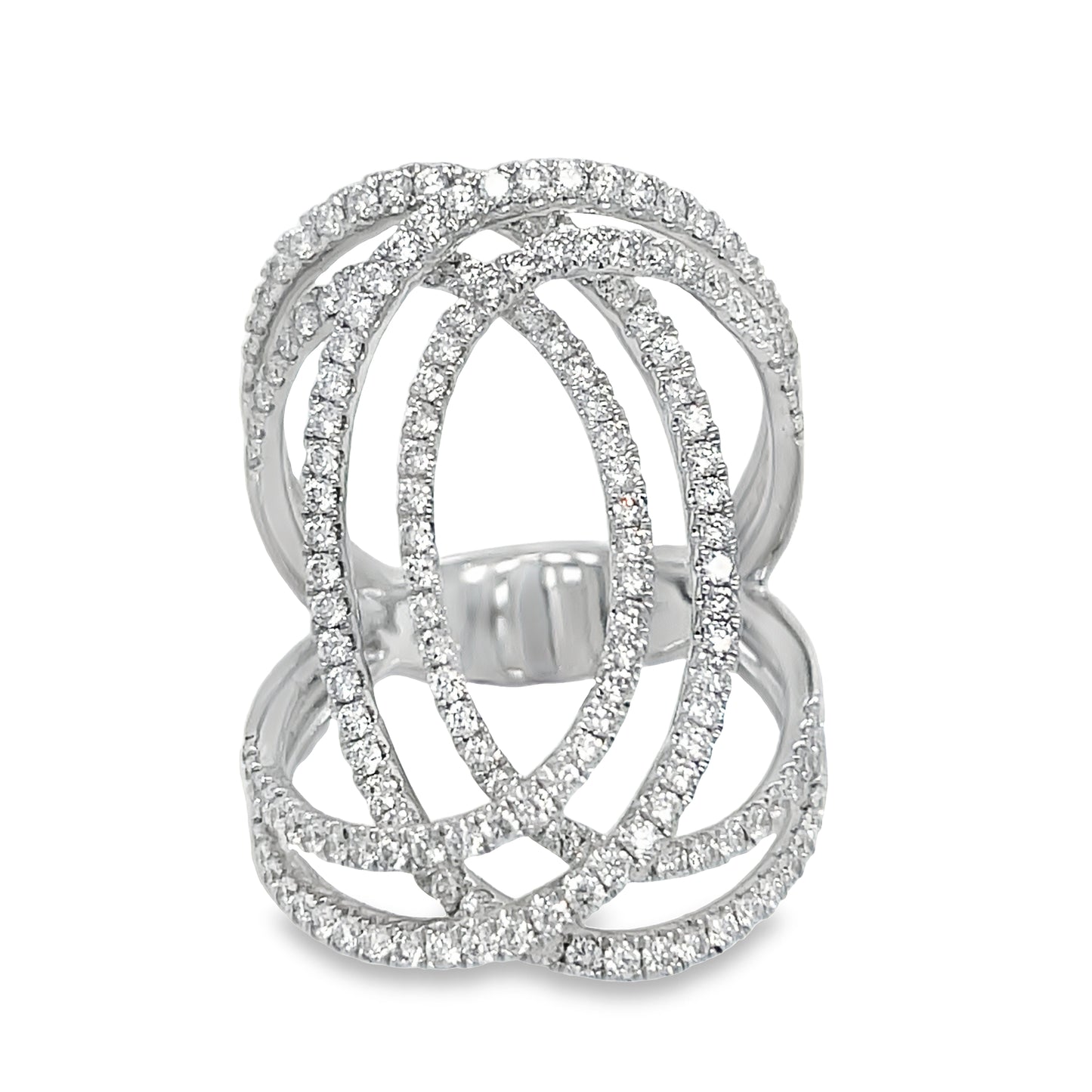 Front view of 18k White Gold Double Circle Wide Diamond Fashion Ring