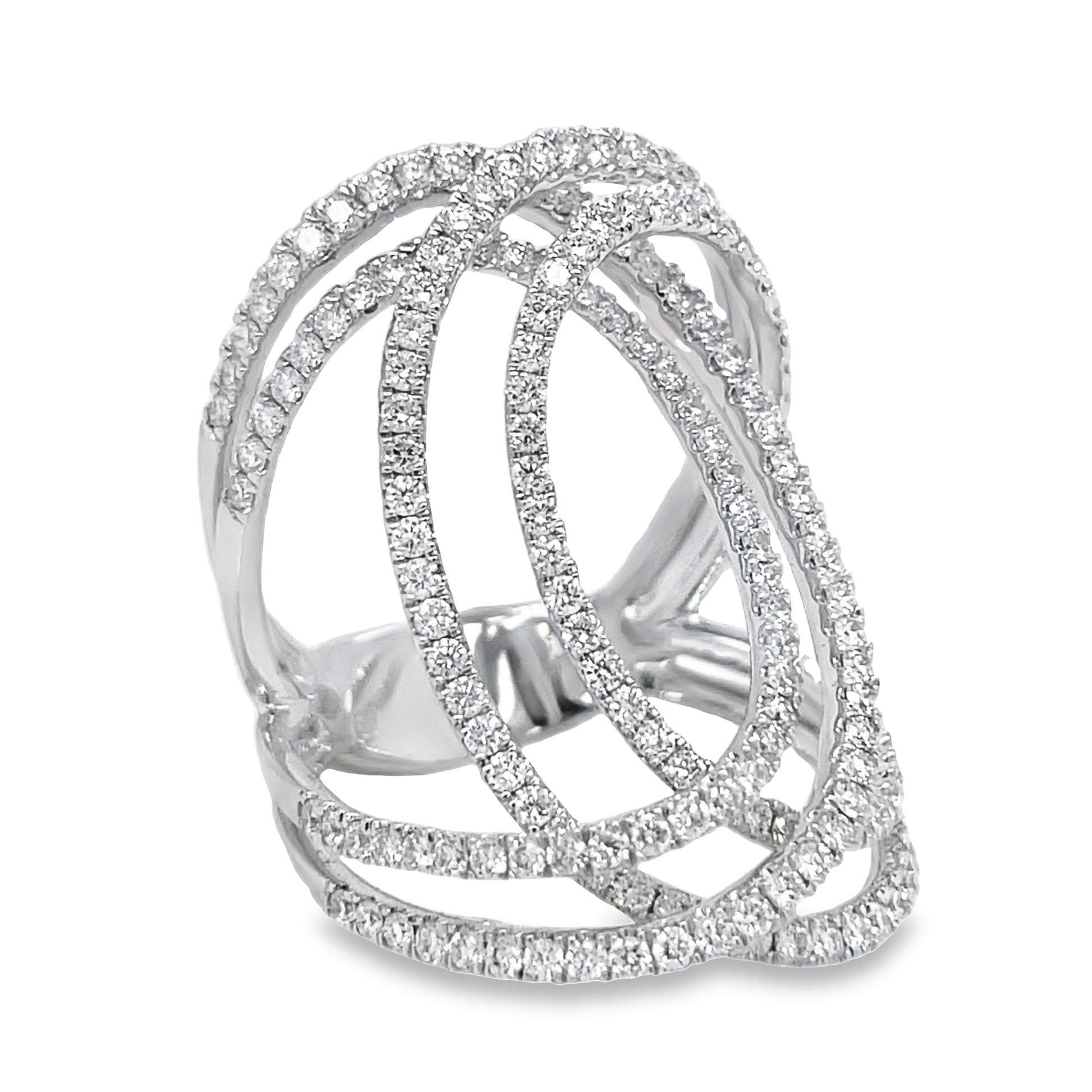 Side view of 18k White Gold Double Circle Wide Diamond Fashion Ring