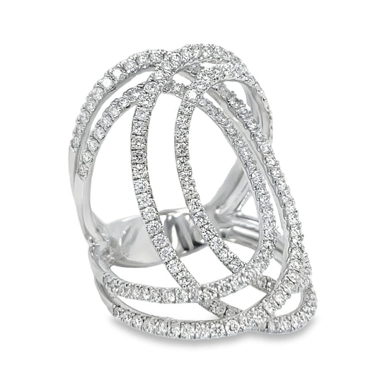 Side view of 18k White Gold Double Circle Wide Diamond Fashion Ring