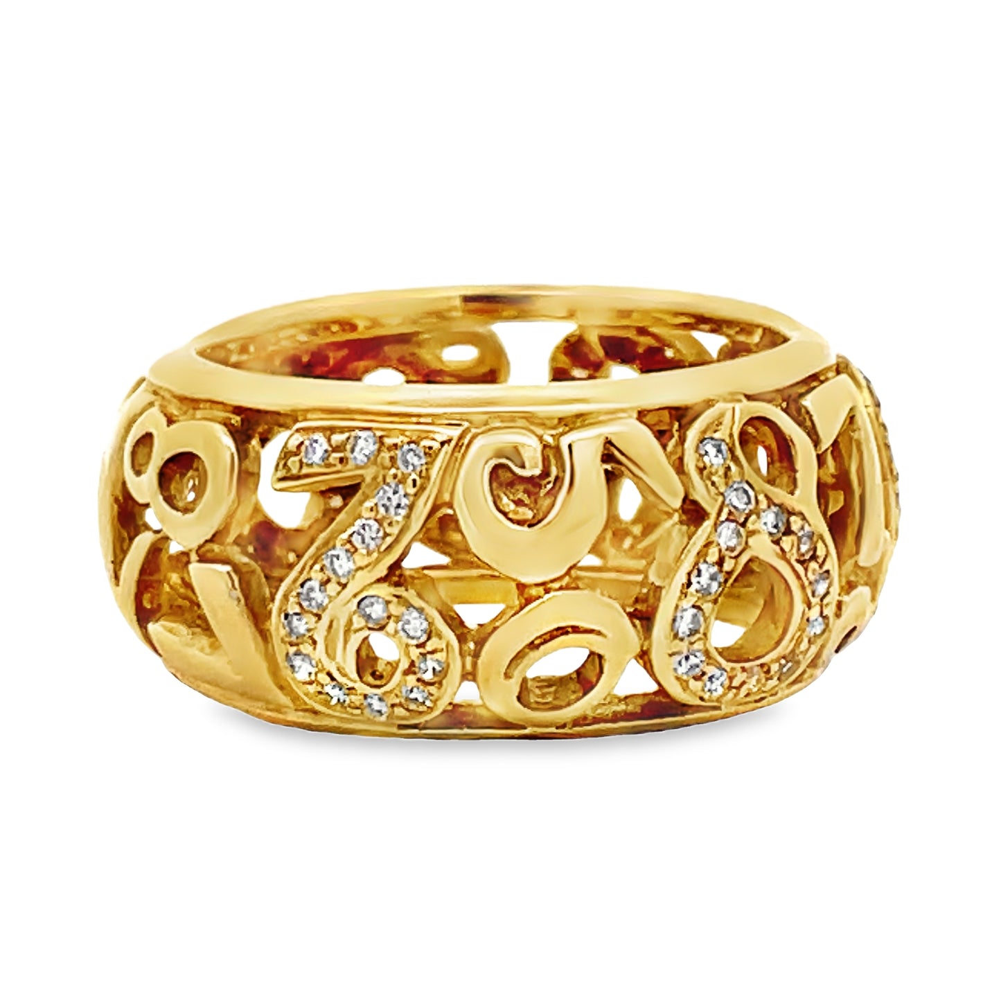 Front view of 18k Yellow Gold Wide Talisman Diamond Ring