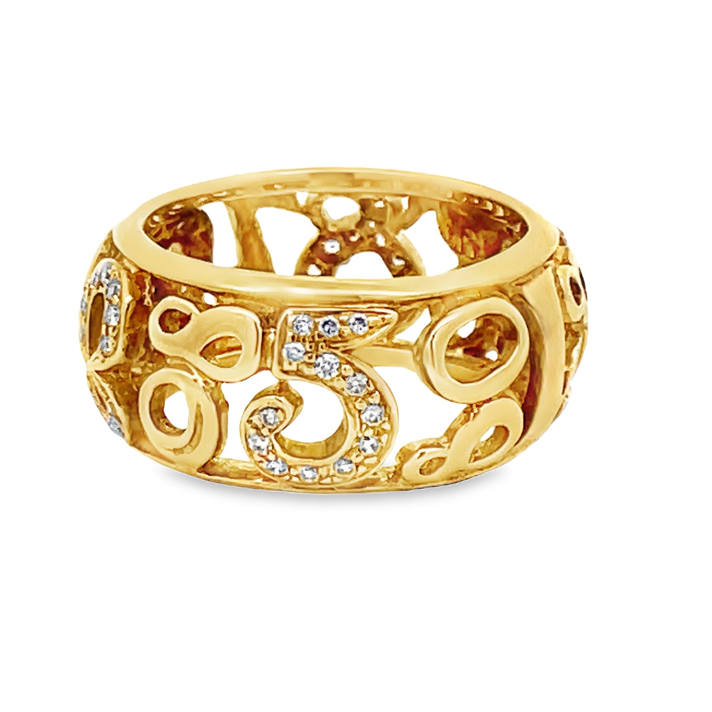 Front view of 18k Yellow Gold Wide Talisman Diamond Ring