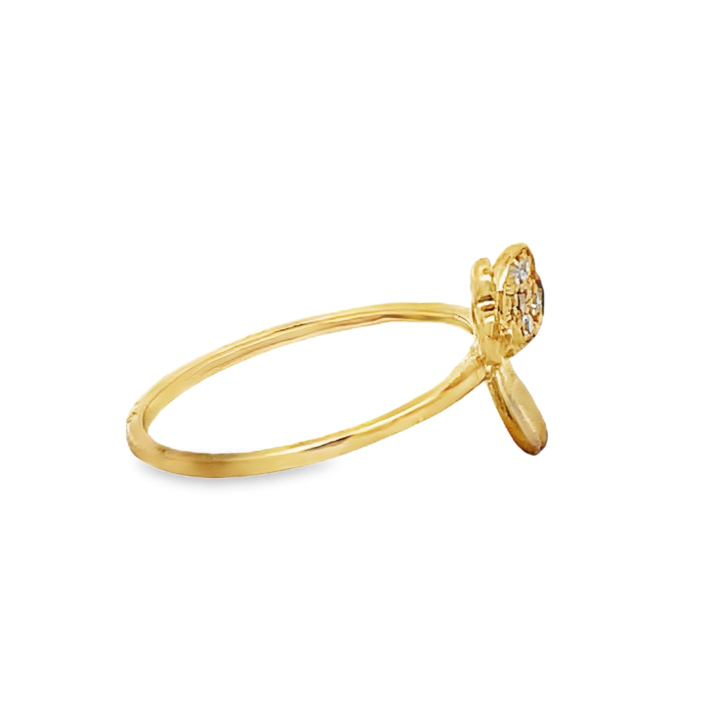 Side view of 14k Yellow Gold Three Petal Flower Diamond Ring