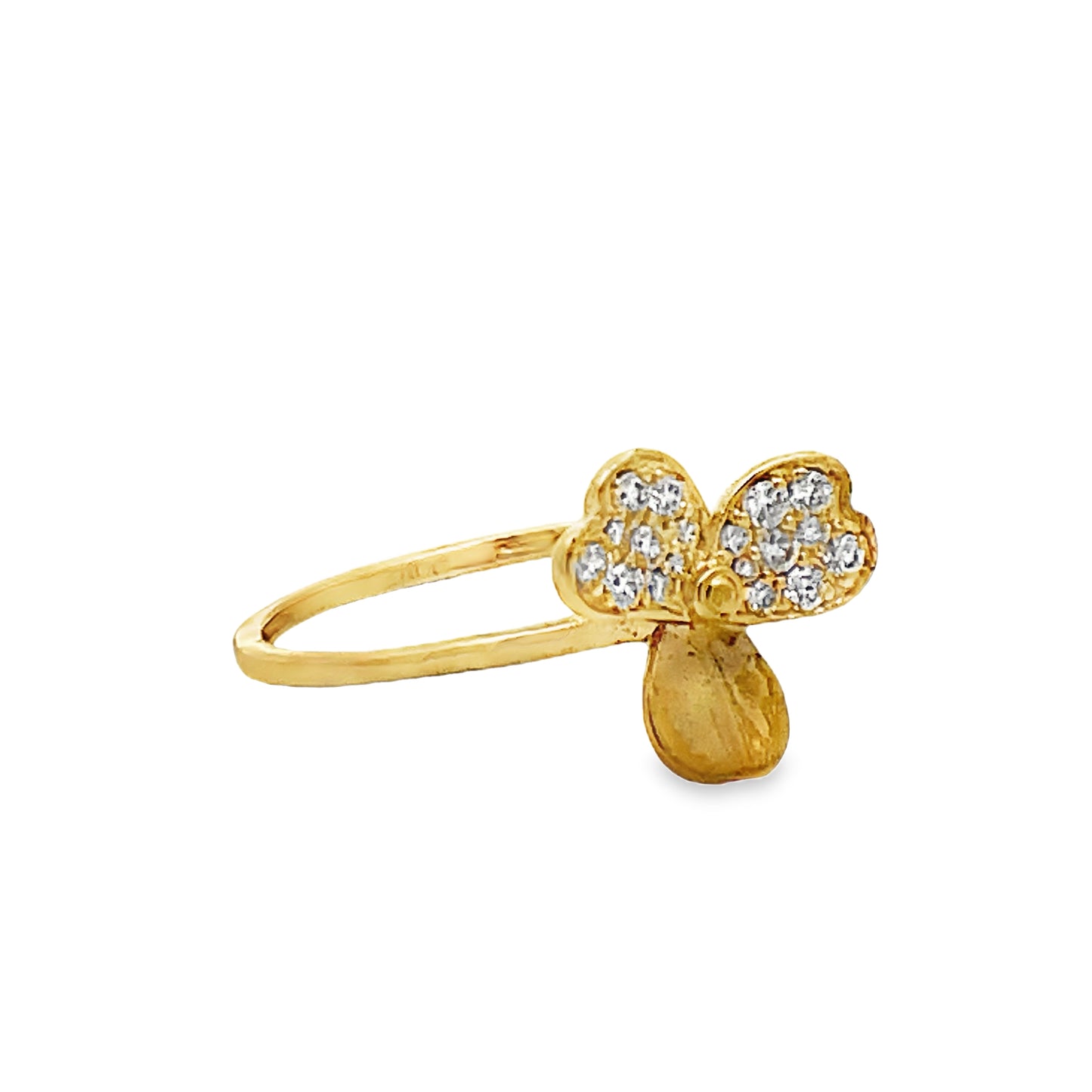 Side view of 14k Yellow Gold Three Petal Flower Diamond Ring