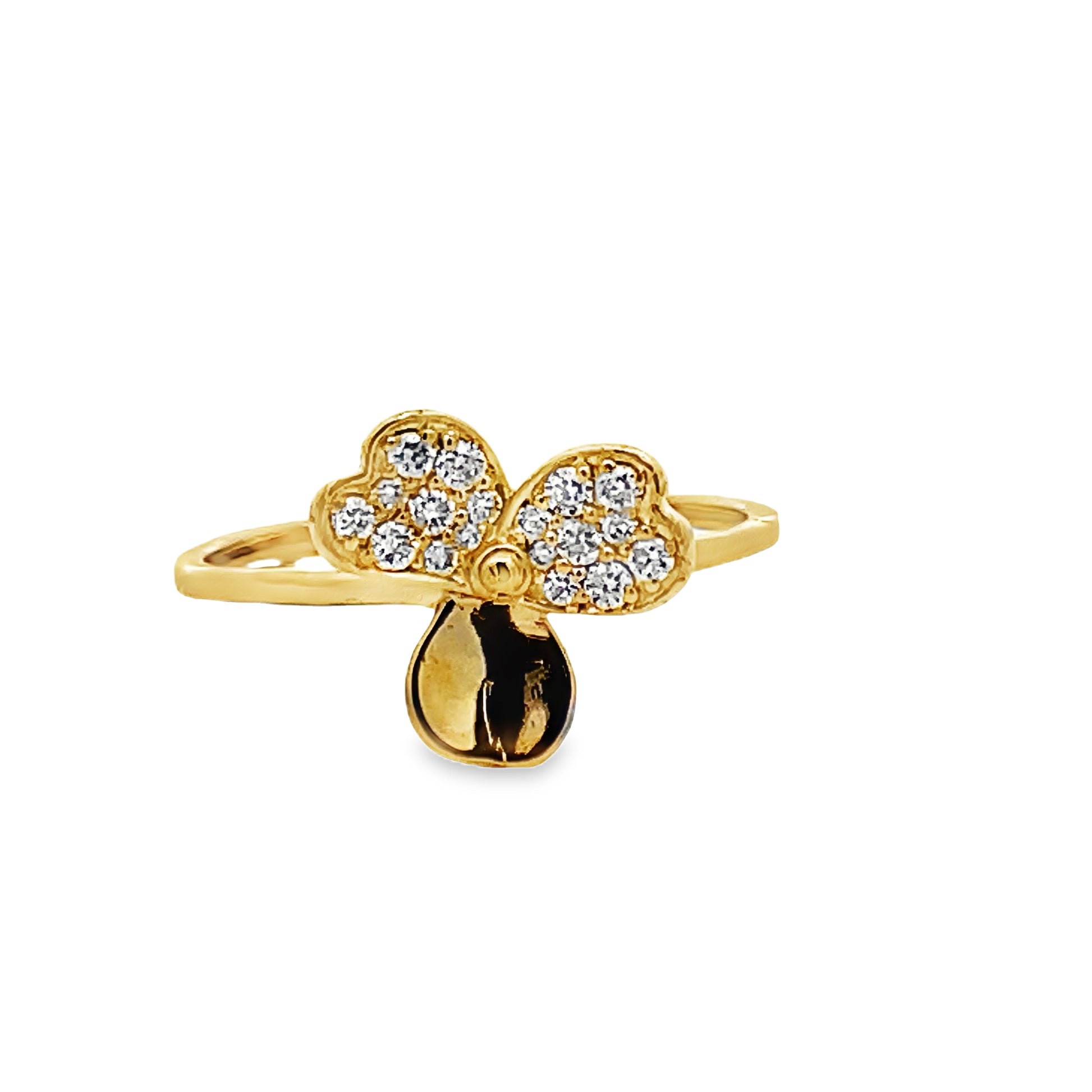 Front view of 14k Yellow Gold Three Petal Flower Diamond Ring
