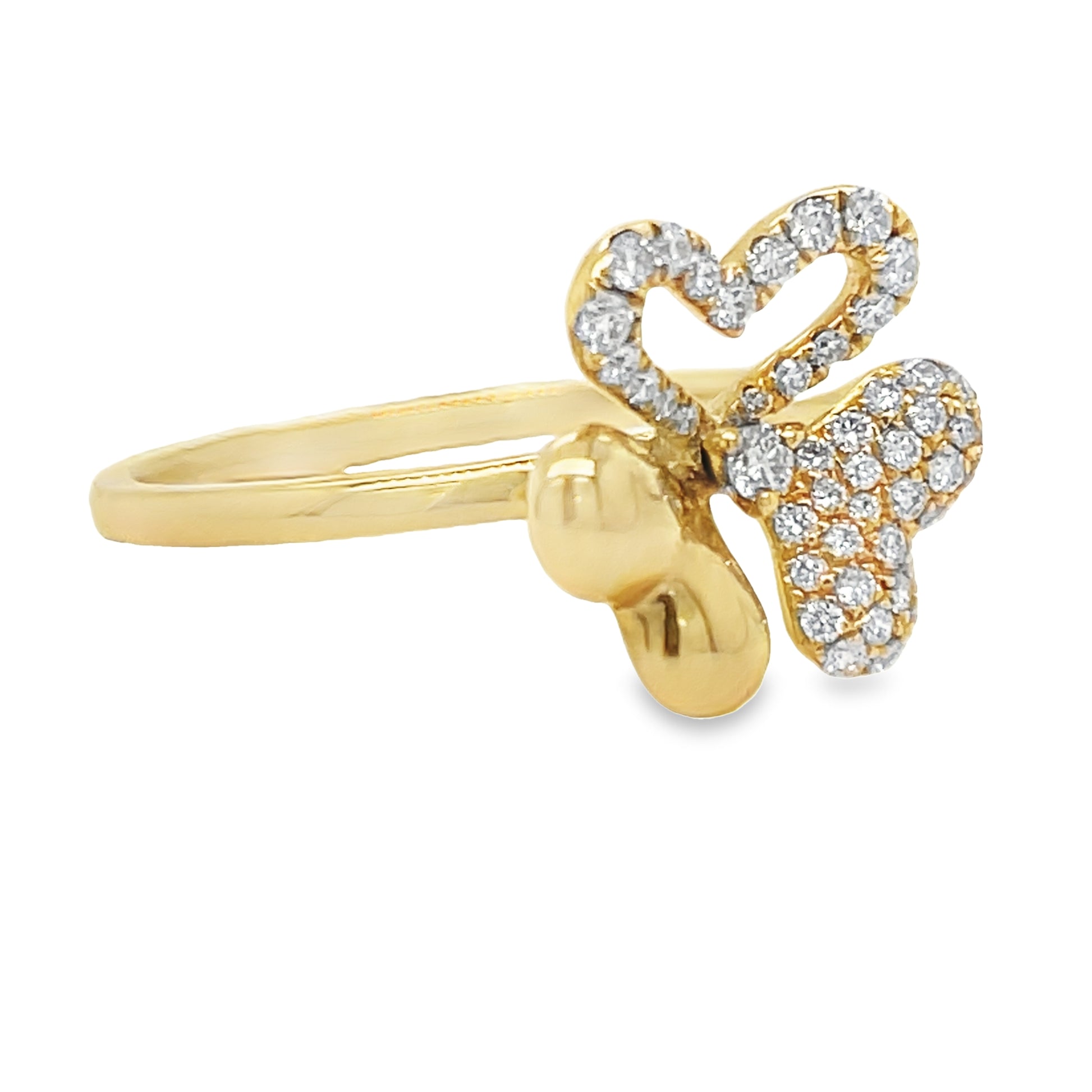 18K Three Petal Diamond Flower Ring Side view