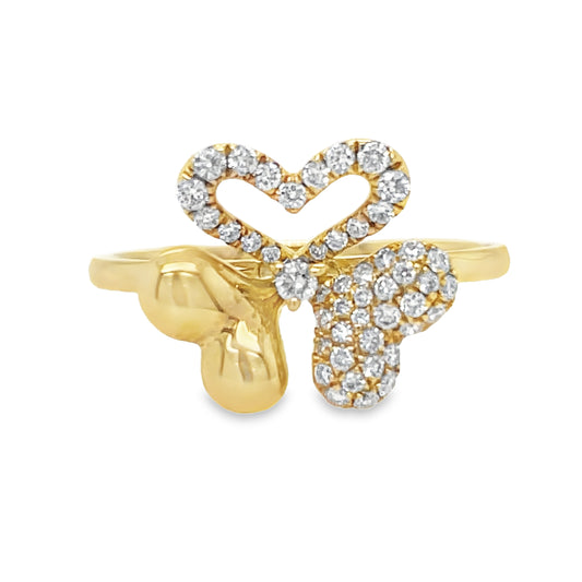 18K Three Petal Diamond Flower Ring Front view