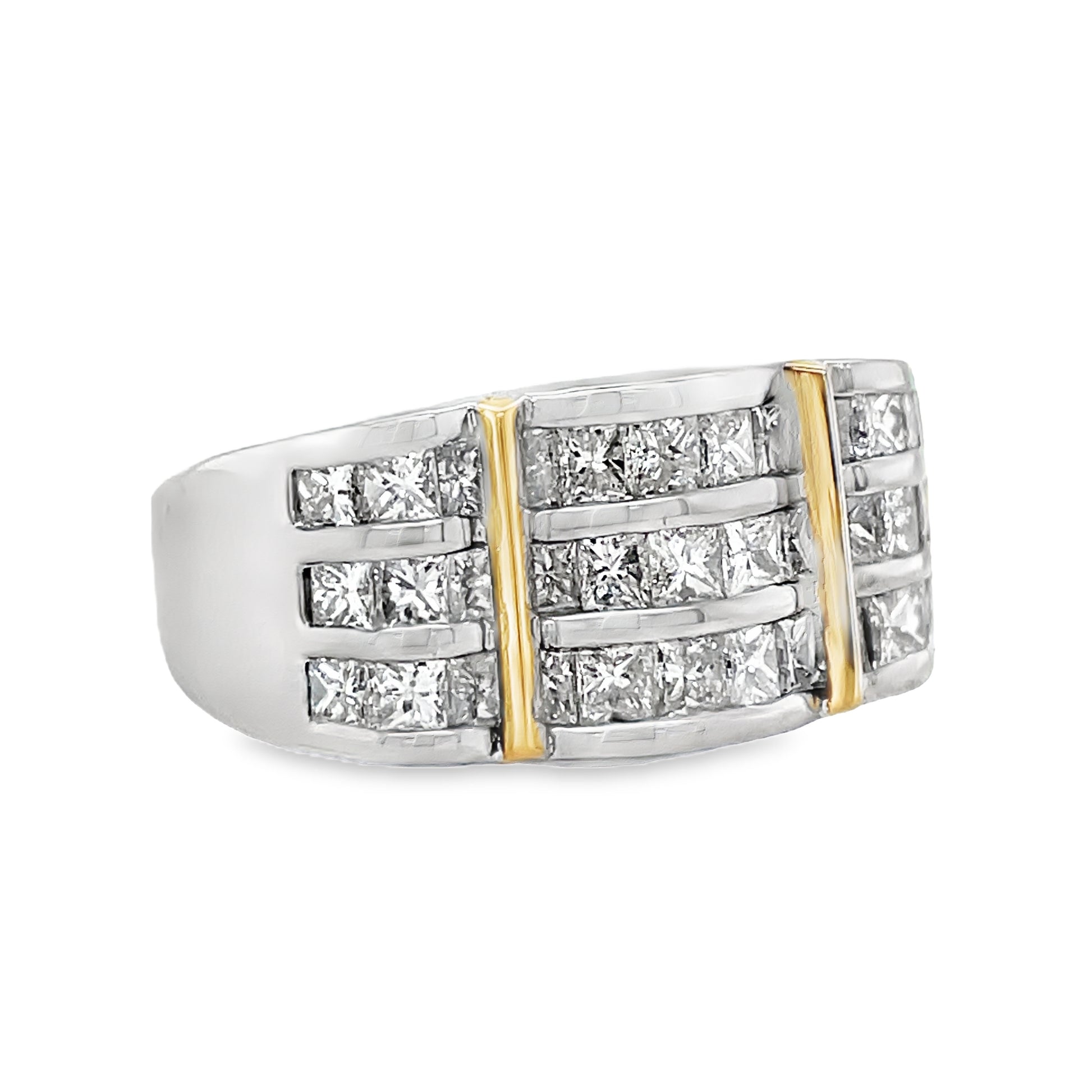 Side View of Triple Row Princess Cut Diamond Ring