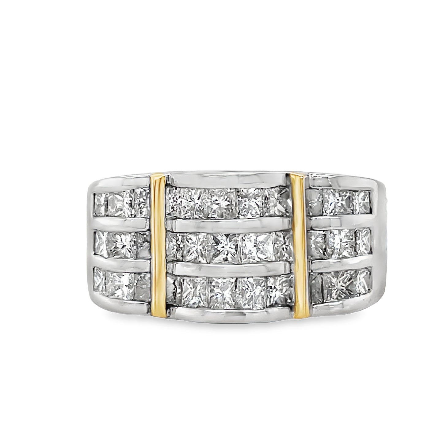 Front View of Triple Row Princess Cut Diamond Ring