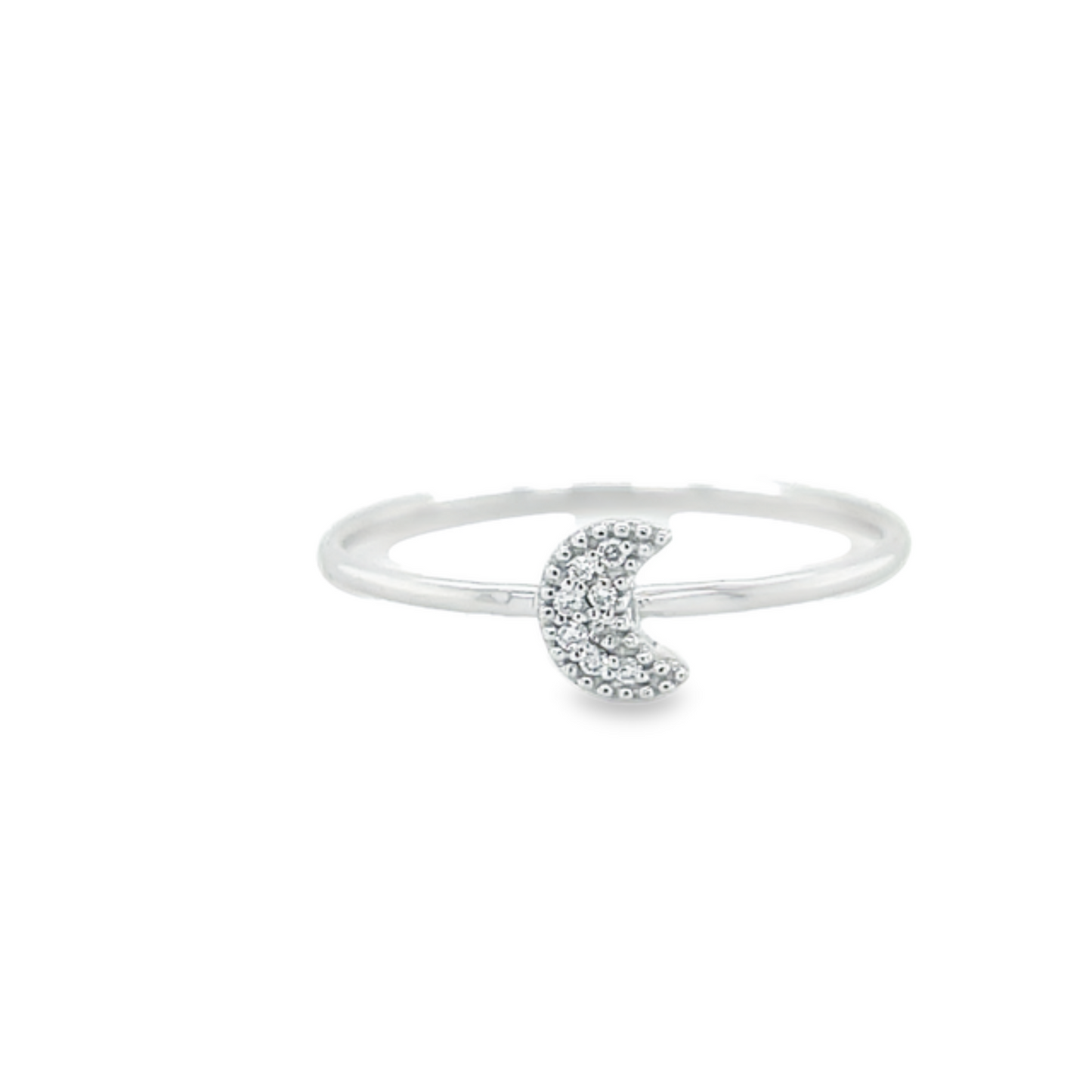 Dainty Diamond crescent moon ring Front view