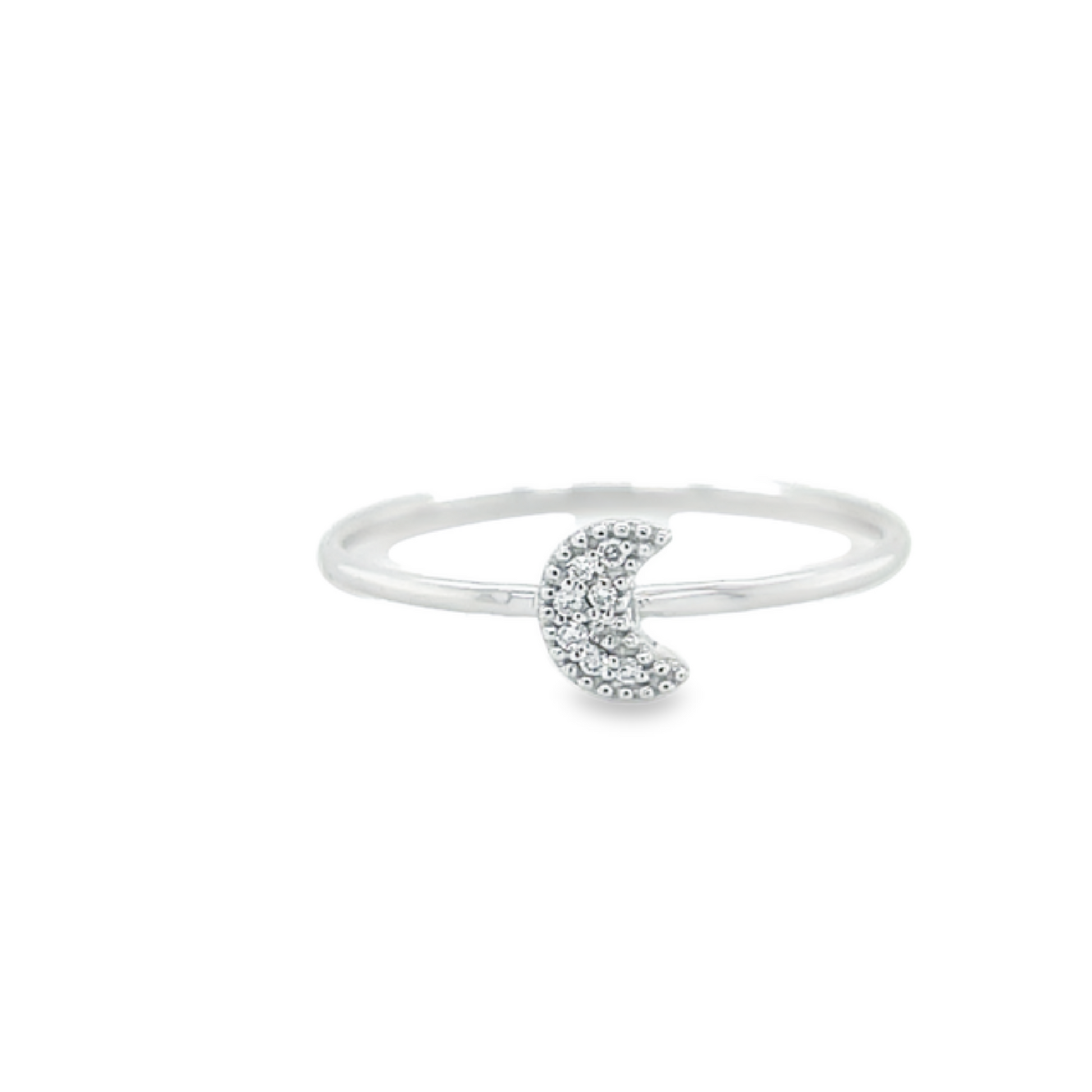 Dainty Diamond crescent moon ring Front view