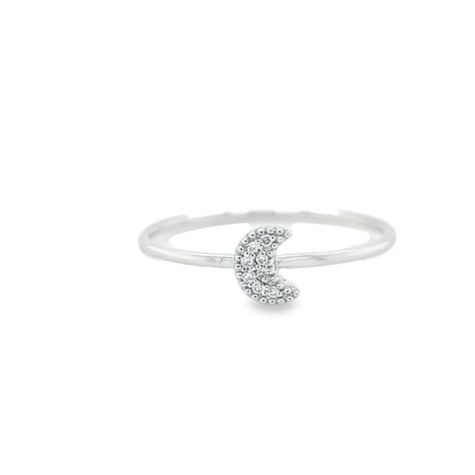 Dainty Diamond crescent moon ring Front view