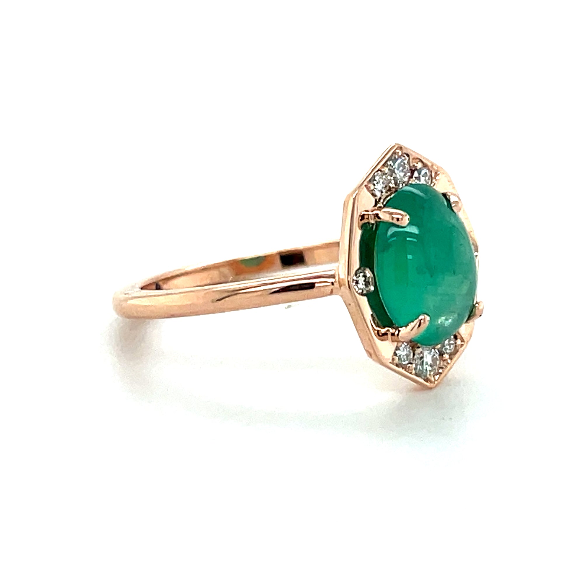 Side view of Stylish Emerald Cabochon & Diamond Ring