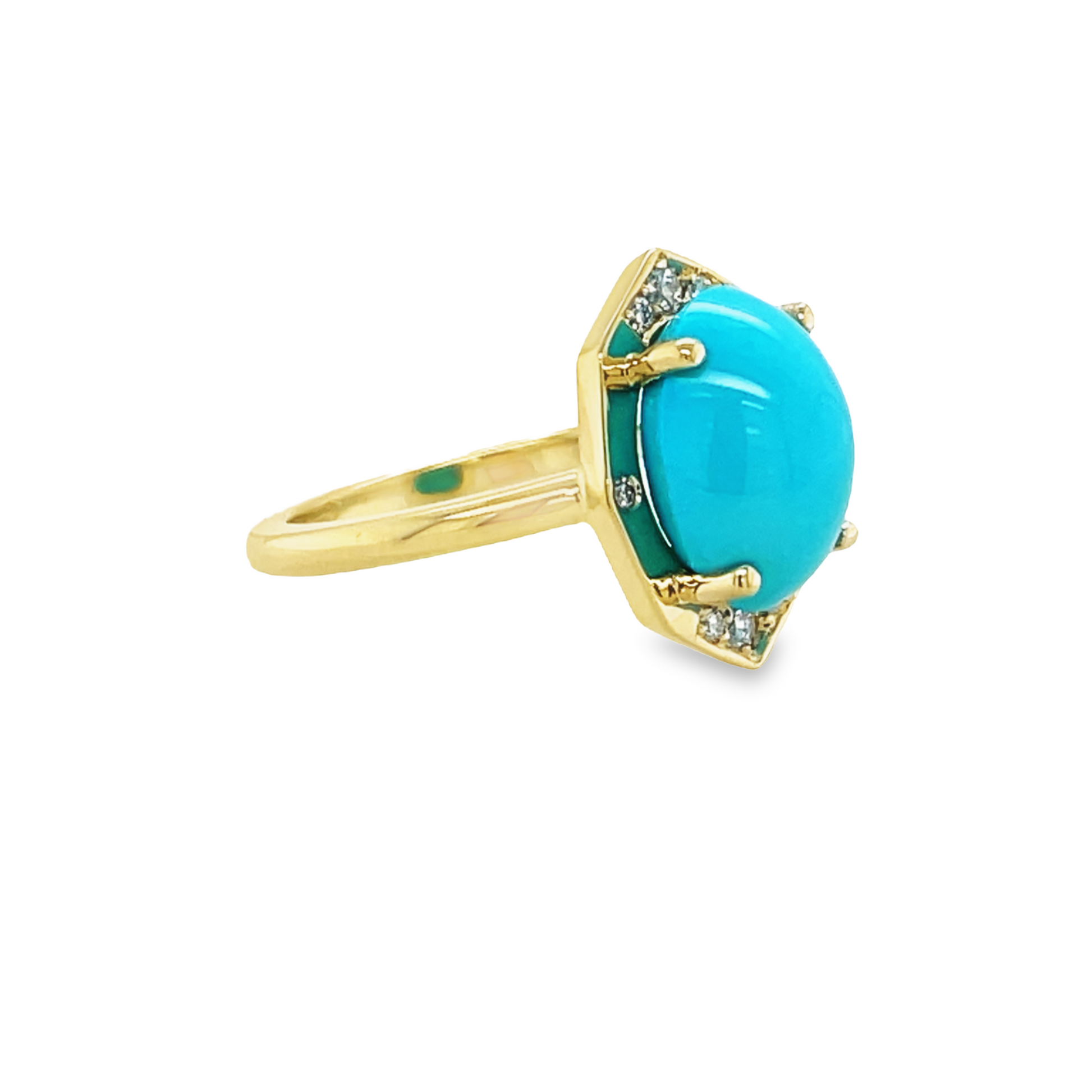Stylish Turquoise cabochon & Diamond Ring Profile View