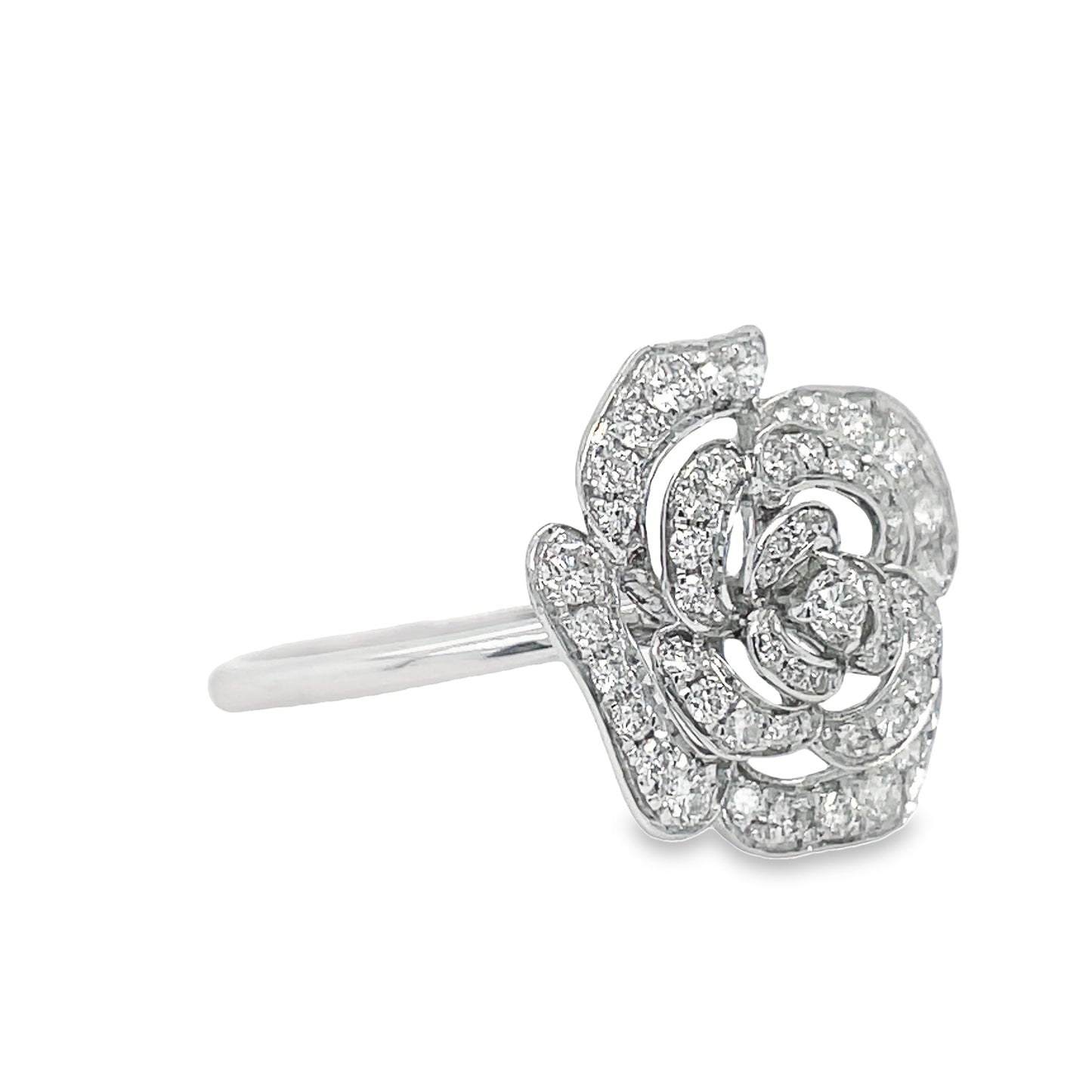 Side view of 18K White Gold Diamond Flower Ring