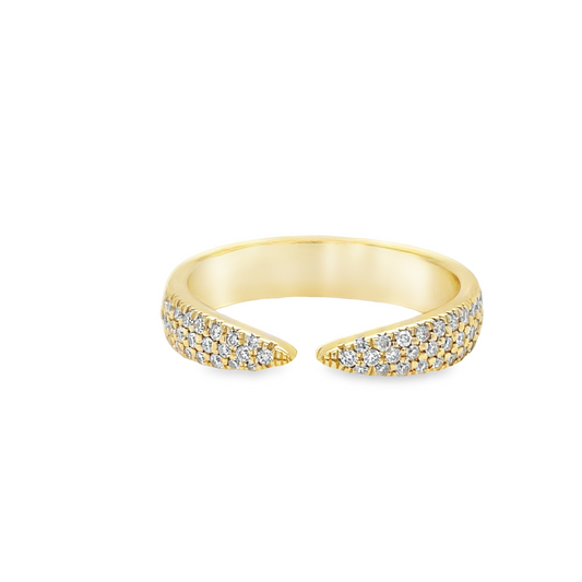 Open Point Yellow Gold Diamond Pave Ring Front view