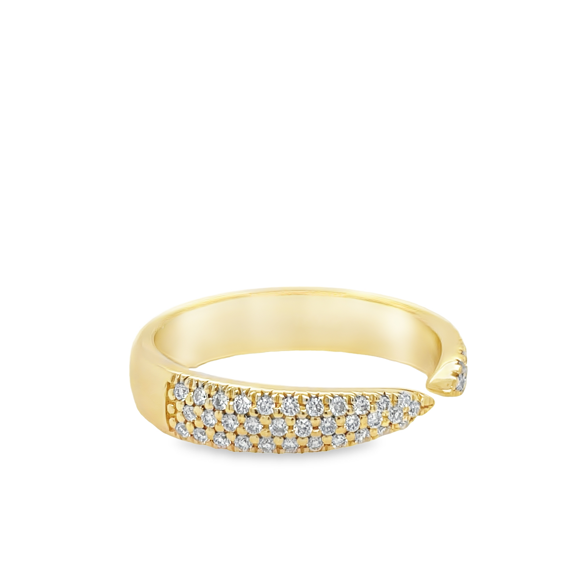 Open Point Yellow Gold Diamond Pave Ring Side view