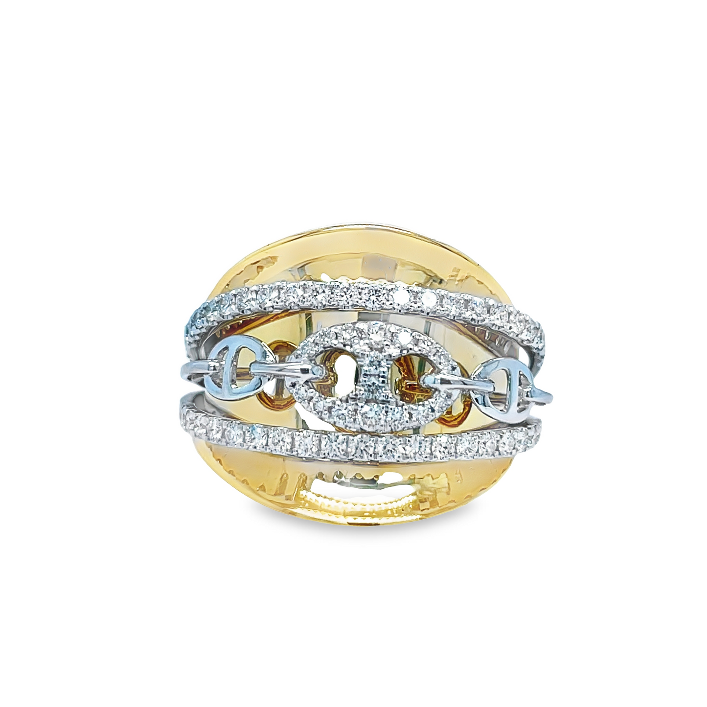 Two-Tone Large Mariner Chain Link Diamond Ring Front view