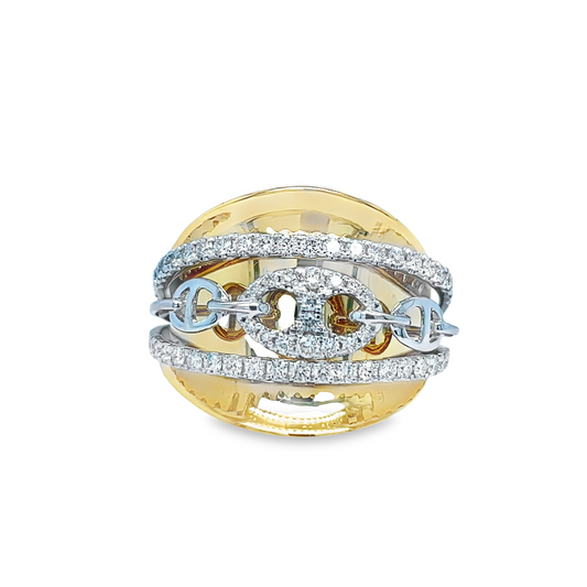 Two-Tone Large Mariner Chain Link Diamond Ring Front view