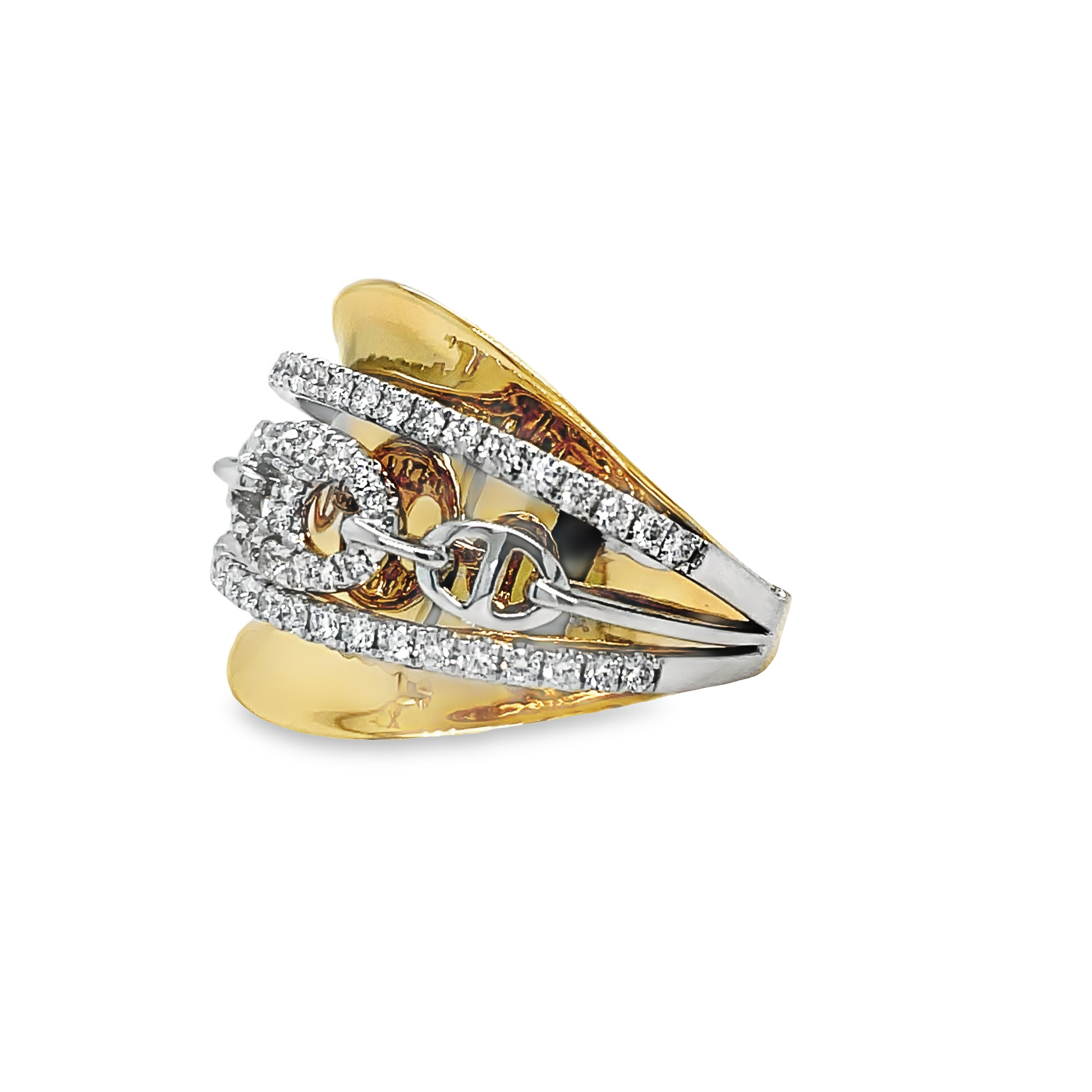 Two-Tone Large Mariner Chain Link Diamond Ring Side view