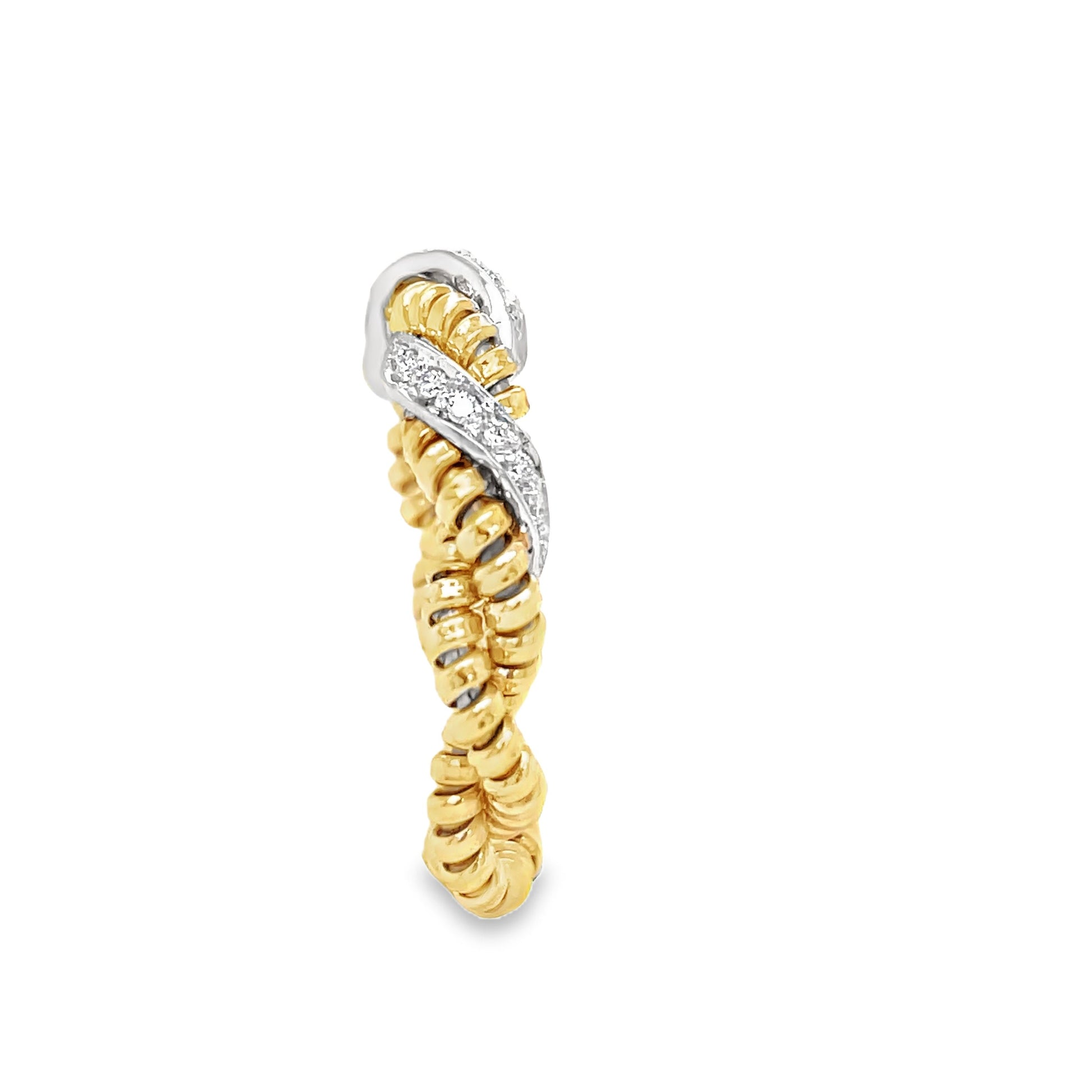 18k Two Tone Italian Gold & Diamond Criss Cross Flexible Ring Profile View