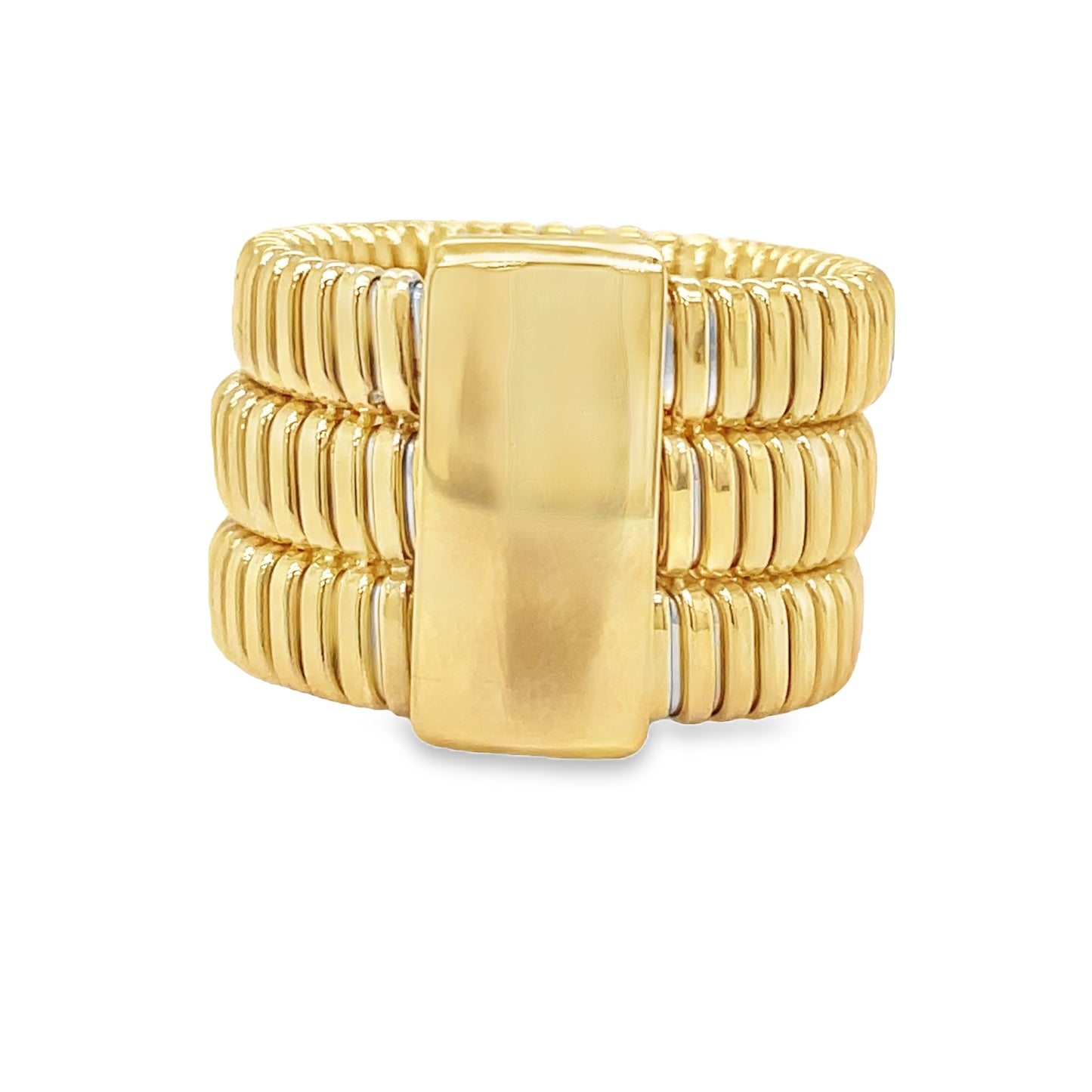 18k Yellow Italian Gold & Diamond Three Row Flexible Ring Back View