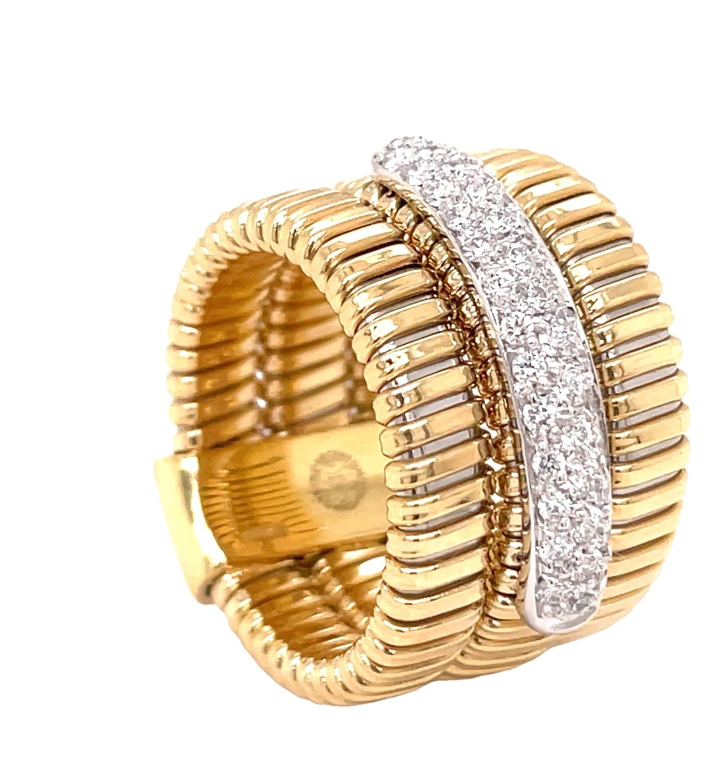 18k Yellow Italian Gold & Diamond Three Row Flexible Ring Side view 