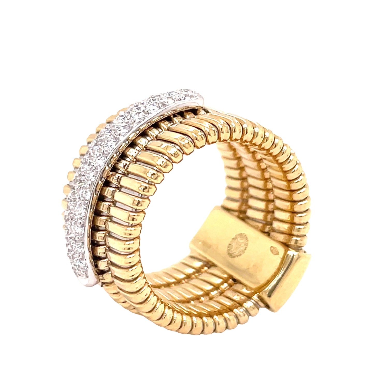 18k Yellow Italian Gold & Diamond Three Row Flexible Ring Side view 