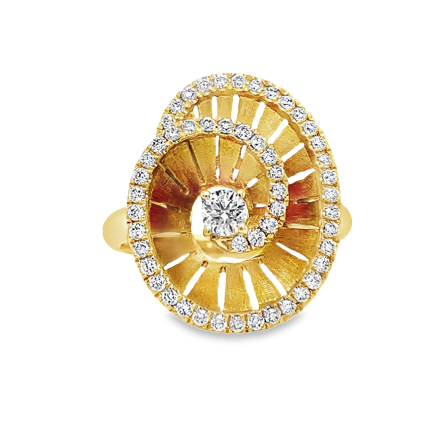 18k Spiral Diamond Yellow Gold Ring Front view 