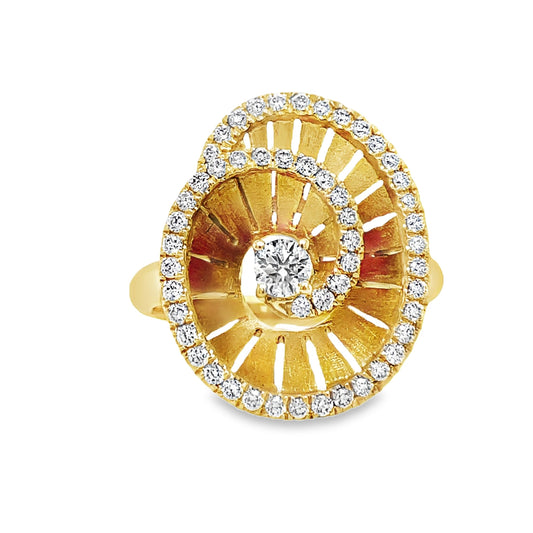 18k Spiral Diamond Yellow Gold Ring Front view 