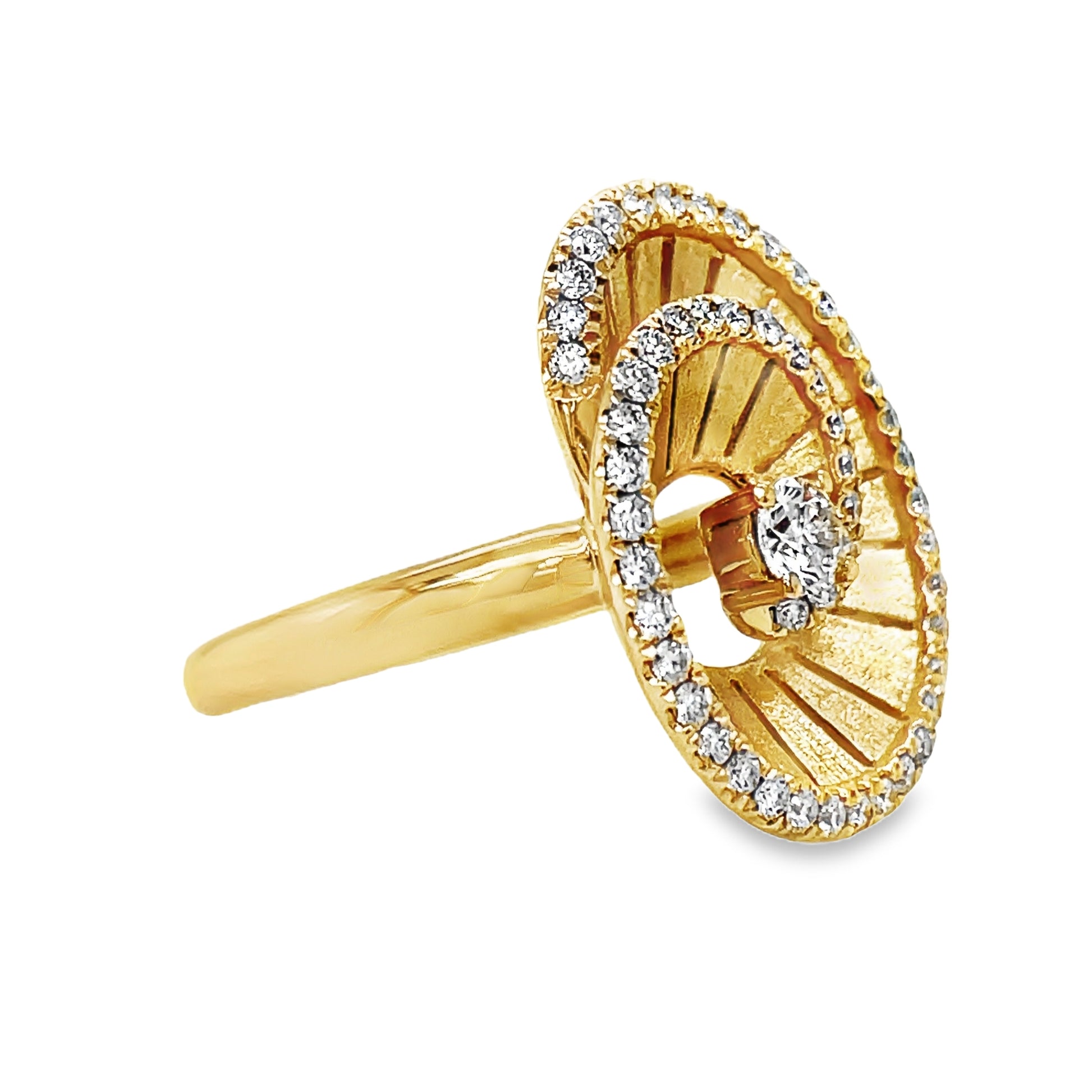 18k Spiral Diamond Yellow Gold Ring Side view 