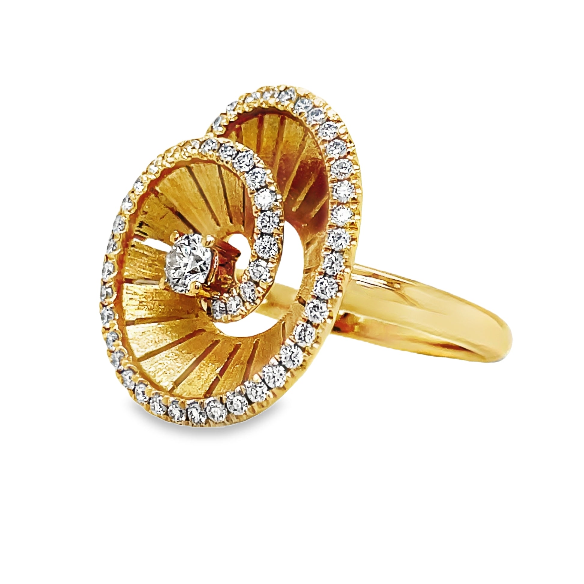 18k Spiral Diamond Yellow Gold Ring Side view 
