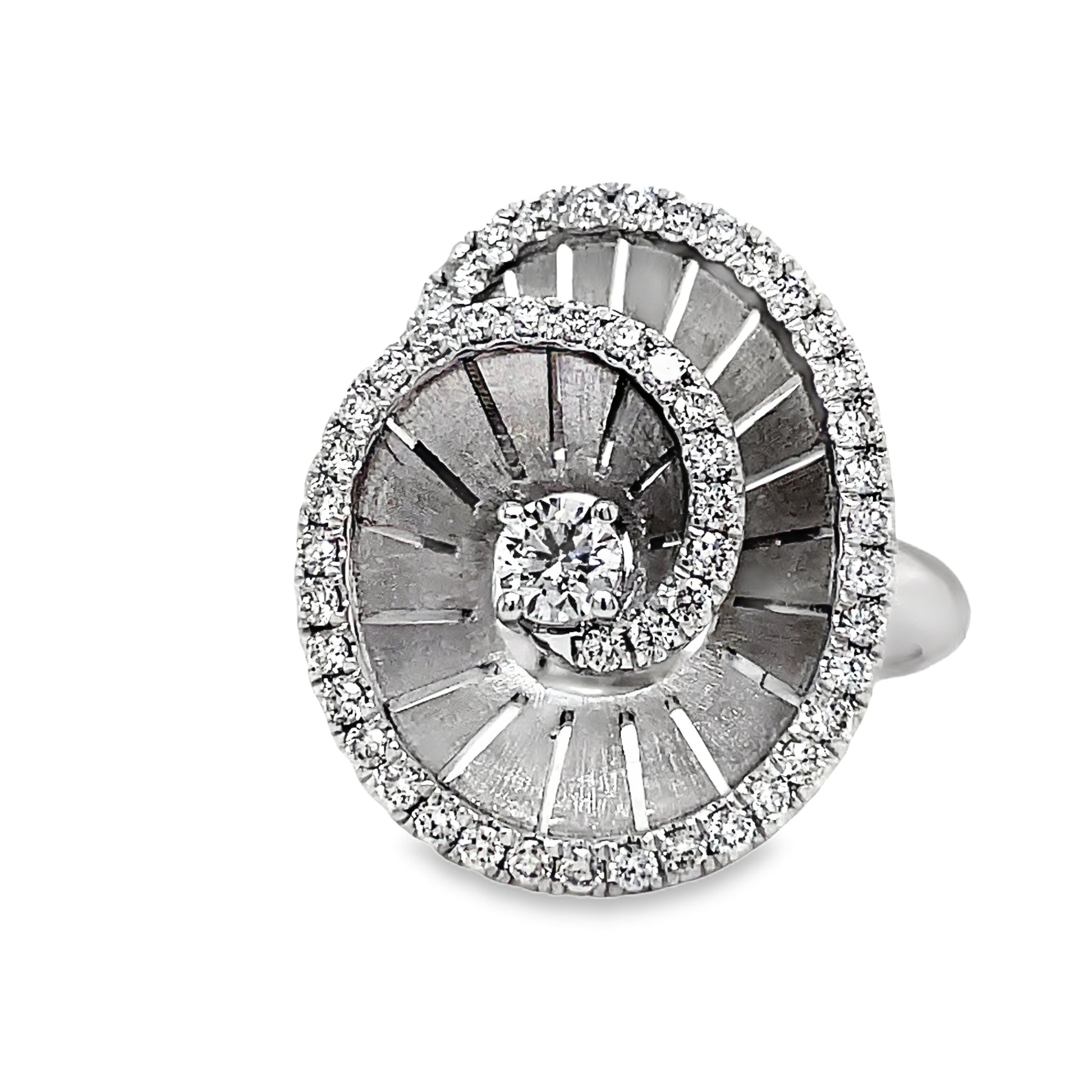 18k Spiral Diamond White Gold Ring Front view 