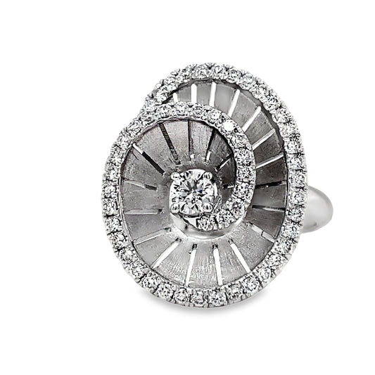 18k Spiral Diamond White Gold Ring Front view 